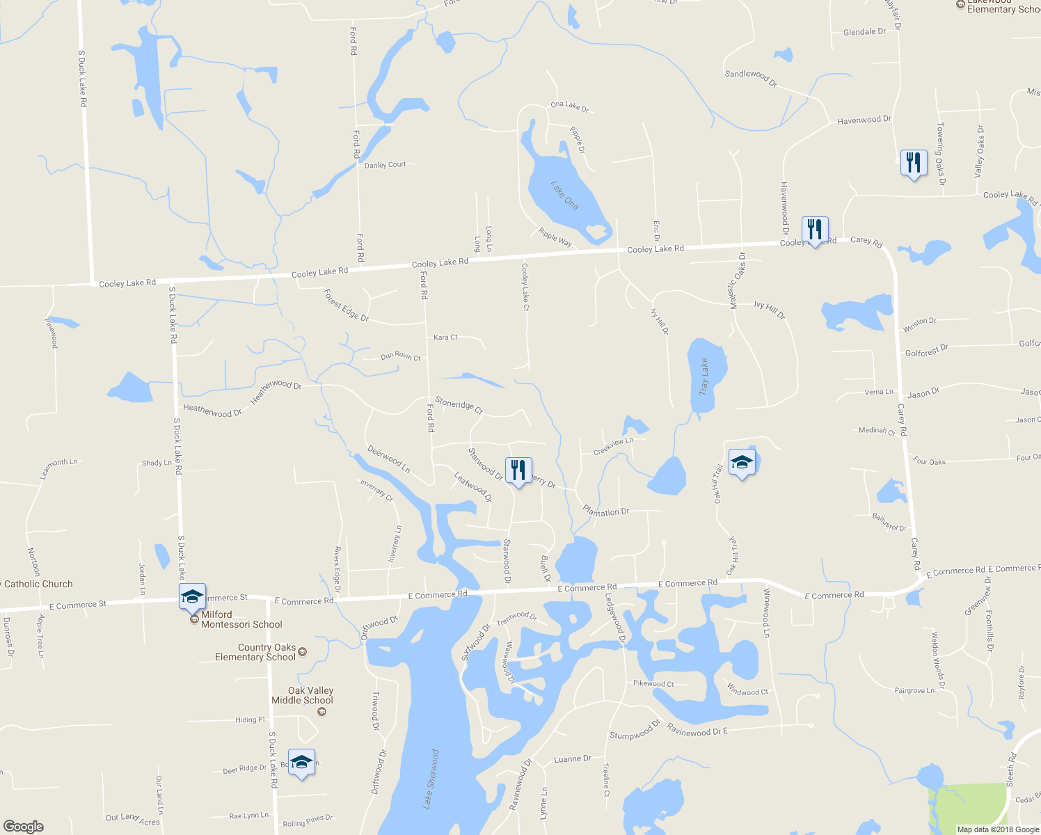 map of restaurants, bars, coffee shops, grocery stores, and more near 3501 Stoneridge Court in Commerce Charter Township