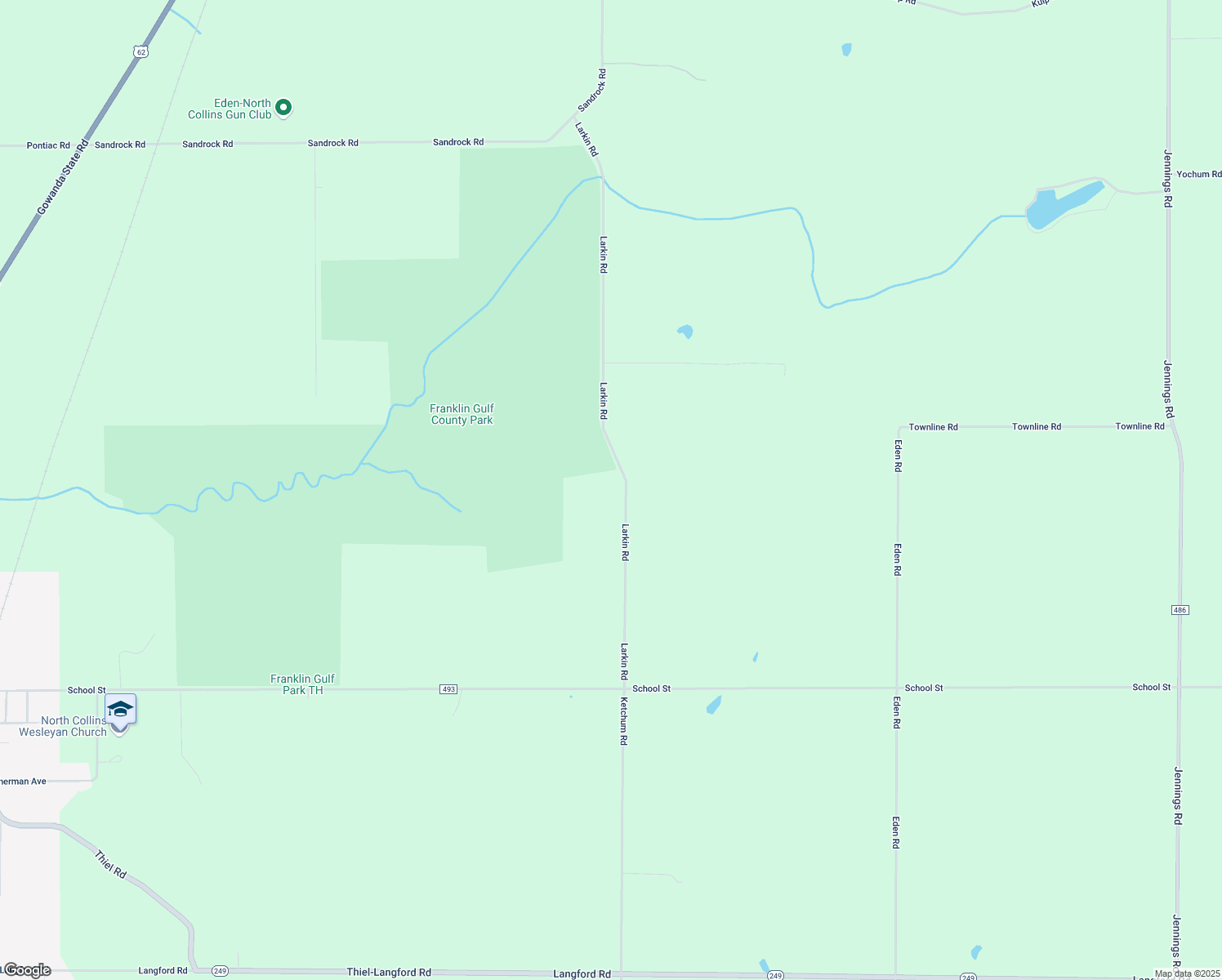 map of restaurants, bars, coffee shops, grocery stores, and more near 10096 Larkin Road in North Collins