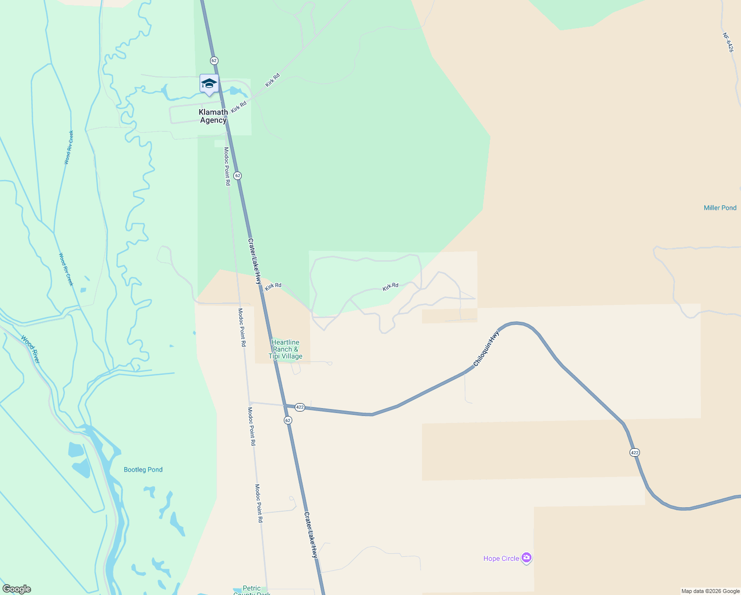 map of restaurants, bars, coffee shops, grocery stores, and more near in Klamath Agency
