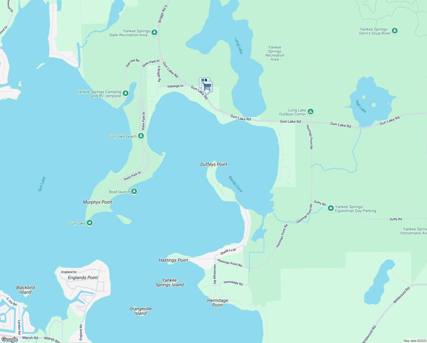 map of restaurants, bars, coffee shops, grocery stores, and more near 3161 Elmwood Beach Road in Middleville