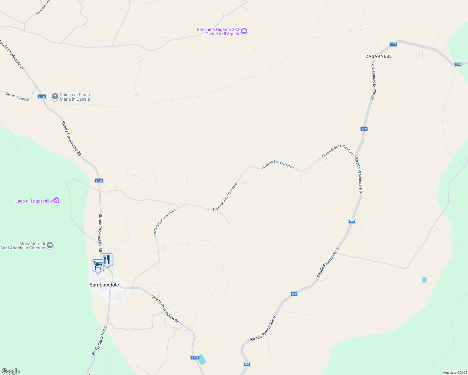 map of restaurants, bars, coffee shops, grocery stores, and more near 42 Strada di San Cristoforo in Provincia di Terni