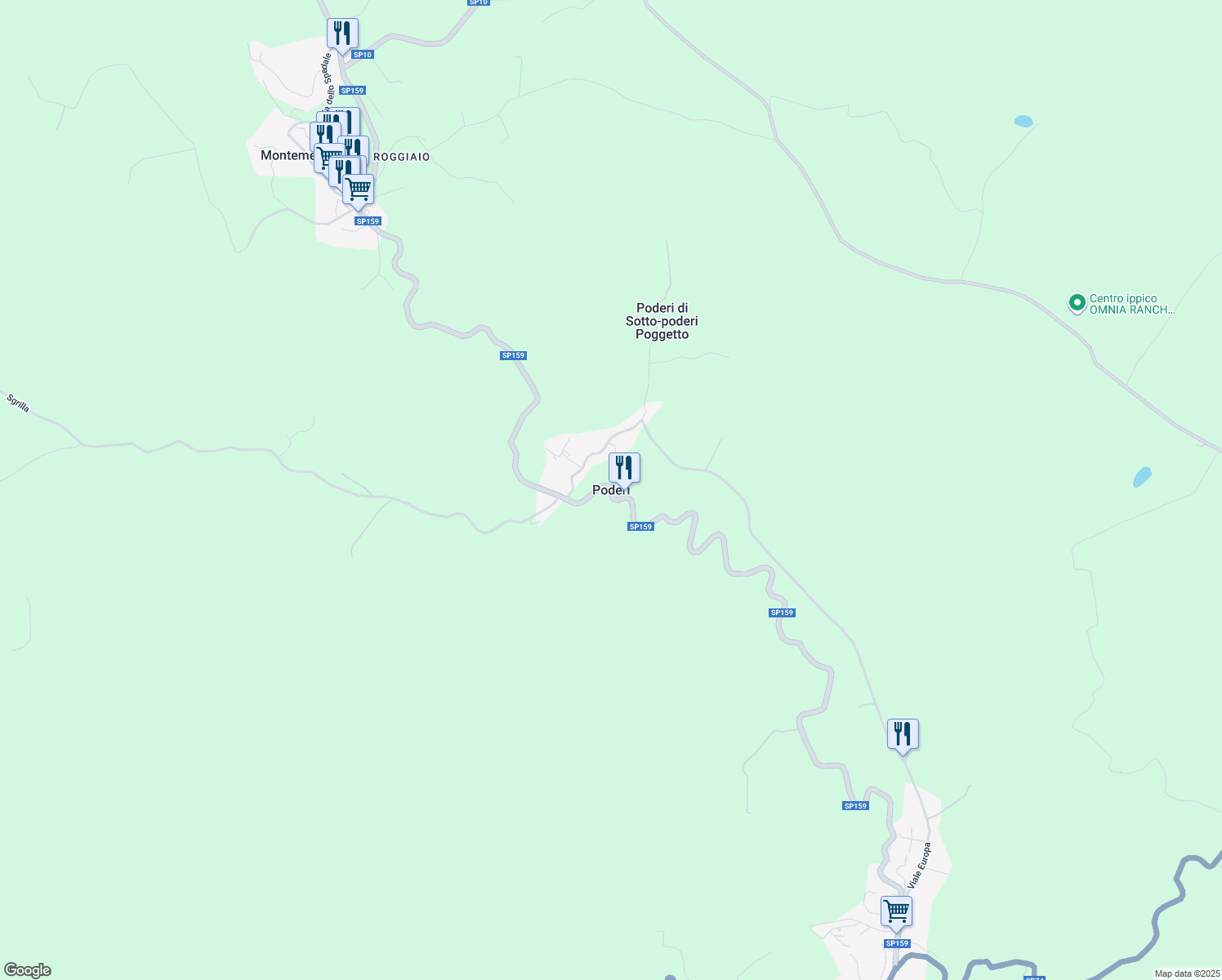 map of restaurants, bars, coffee shops, grocery stores, and more near 24 Località I Poderi in Poderi