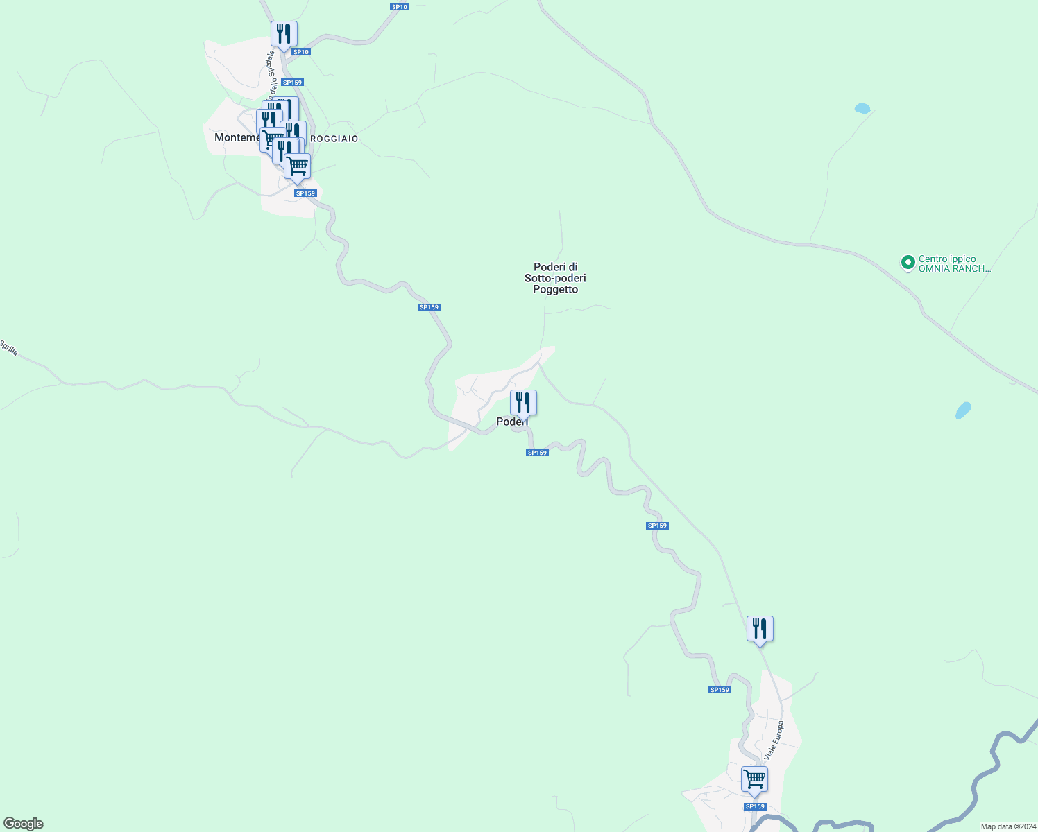 map of restaurants, bars, coffee shops, grocery stores, and more near 24 Località I Poderi in Poderi