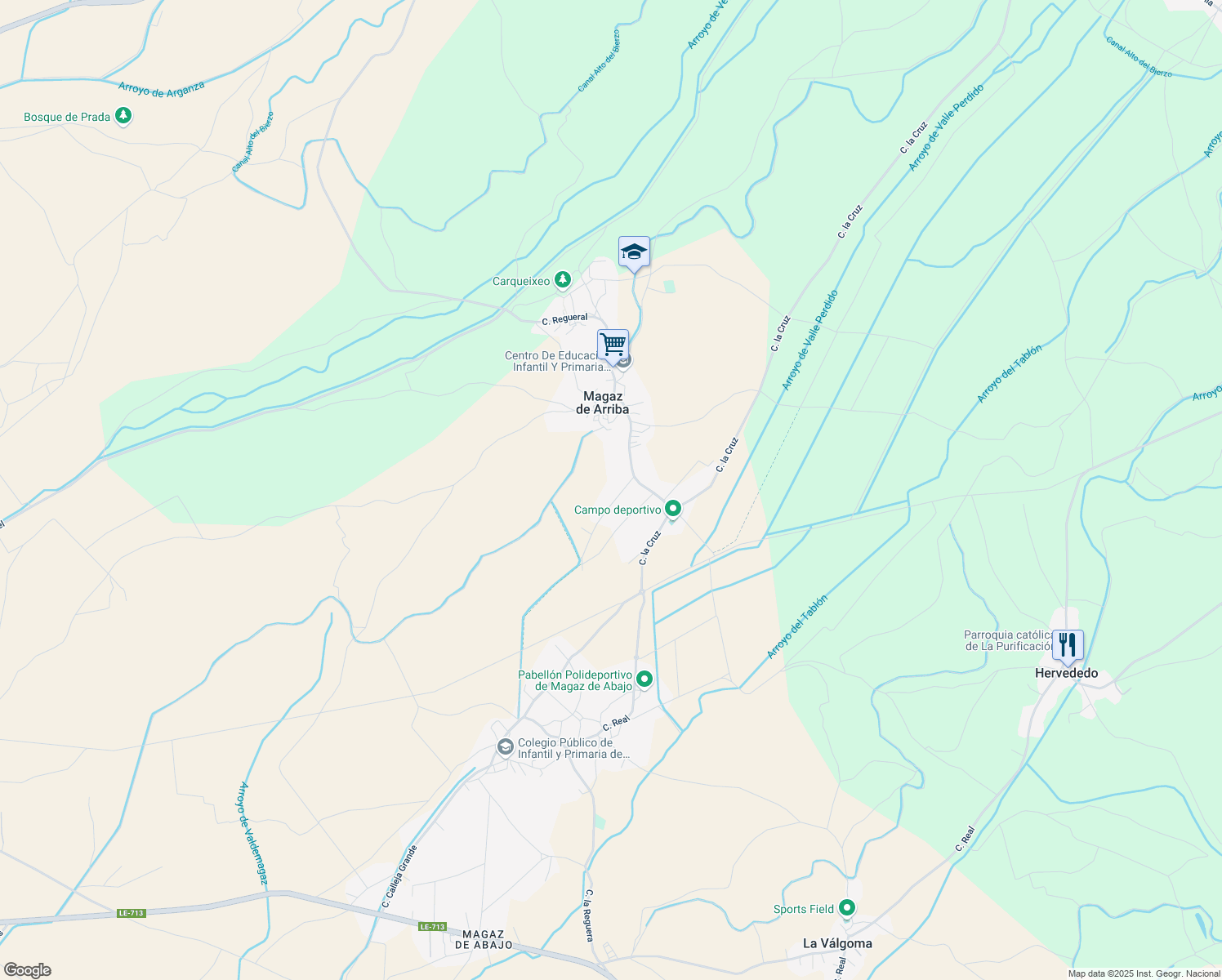 map of restaurants, bars, coffee shops, grocery stores, and more near 1 Calle la Cruz in Magaz de Arriba
