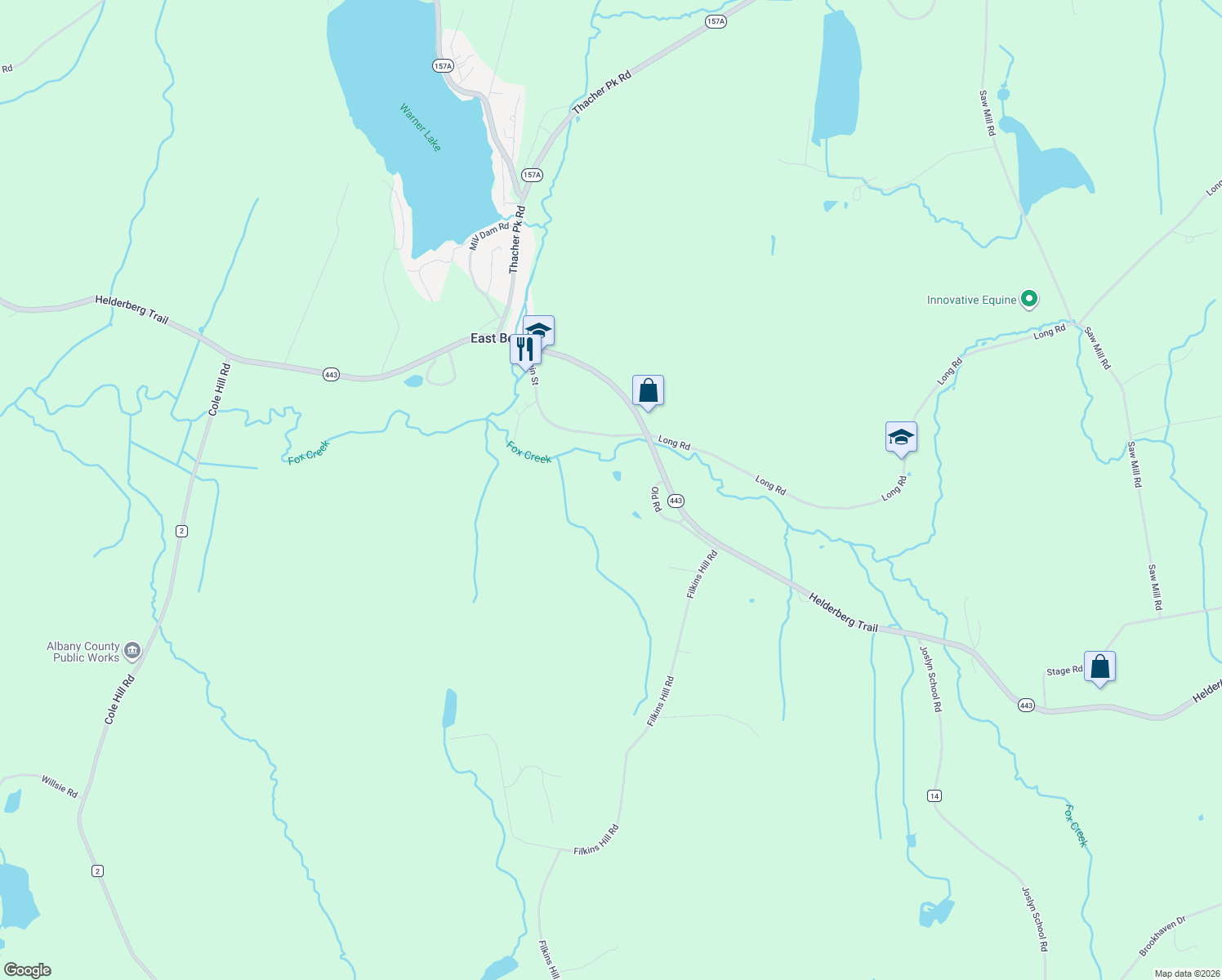 map of restaurants, bars, coffee shops, grocery stores, and more near 43 Old Rd in East Berne