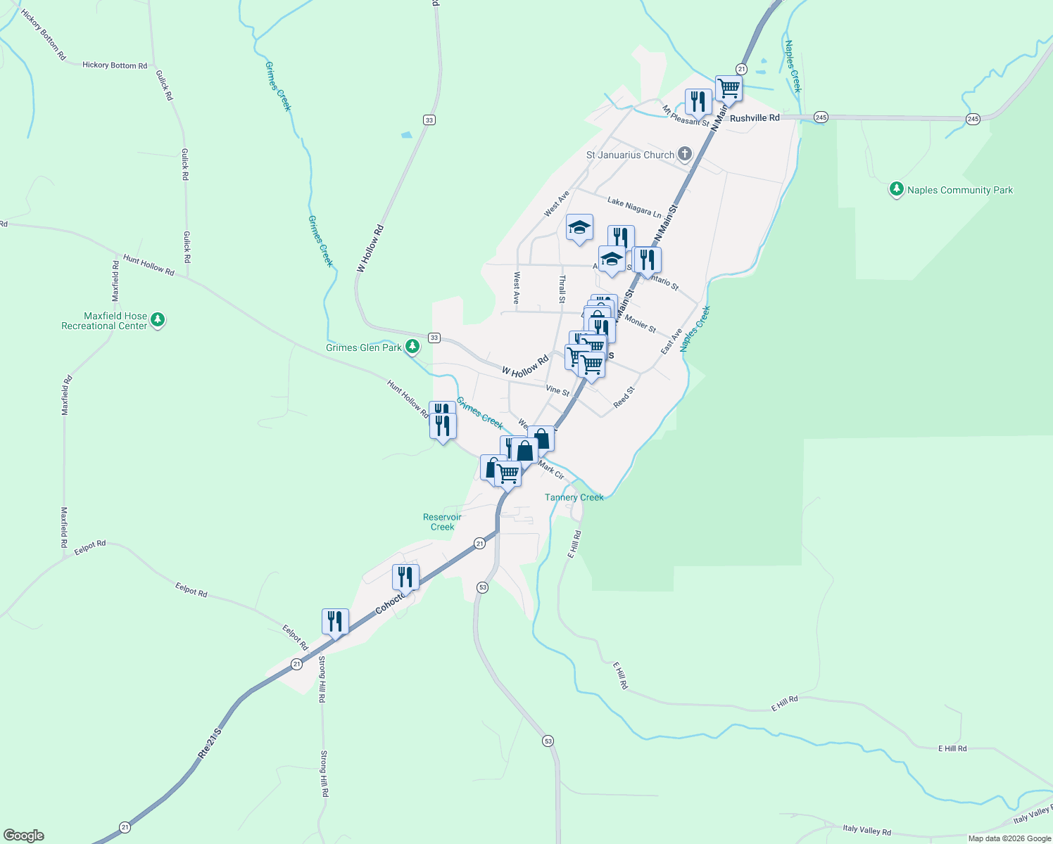 map of restaurants, bars, coffee shops, grocery stores, and more near 7 Weld Street in Naples
