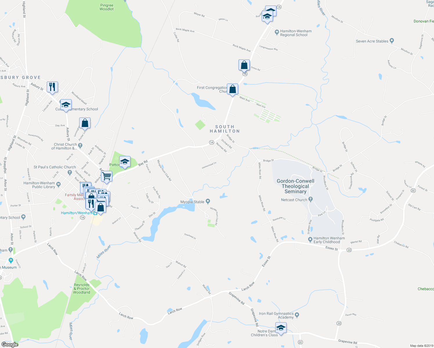 map of restaurants, bars, coffee shops, grocery stores, and more near 99 Homestead Circle in Hamilton