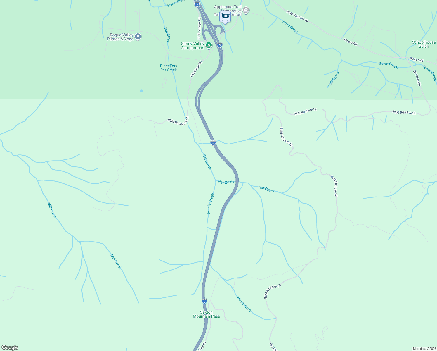 map of restaurants, bars, coffee shops, grocery stores, and more near 928 North Old Stage Road in Wolf Creek