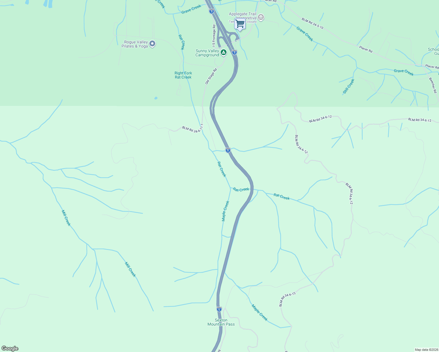 map of restaurants, bars, coffee shops, grocery stores, and more near 928 North Old Stage Road in Wolf Creek