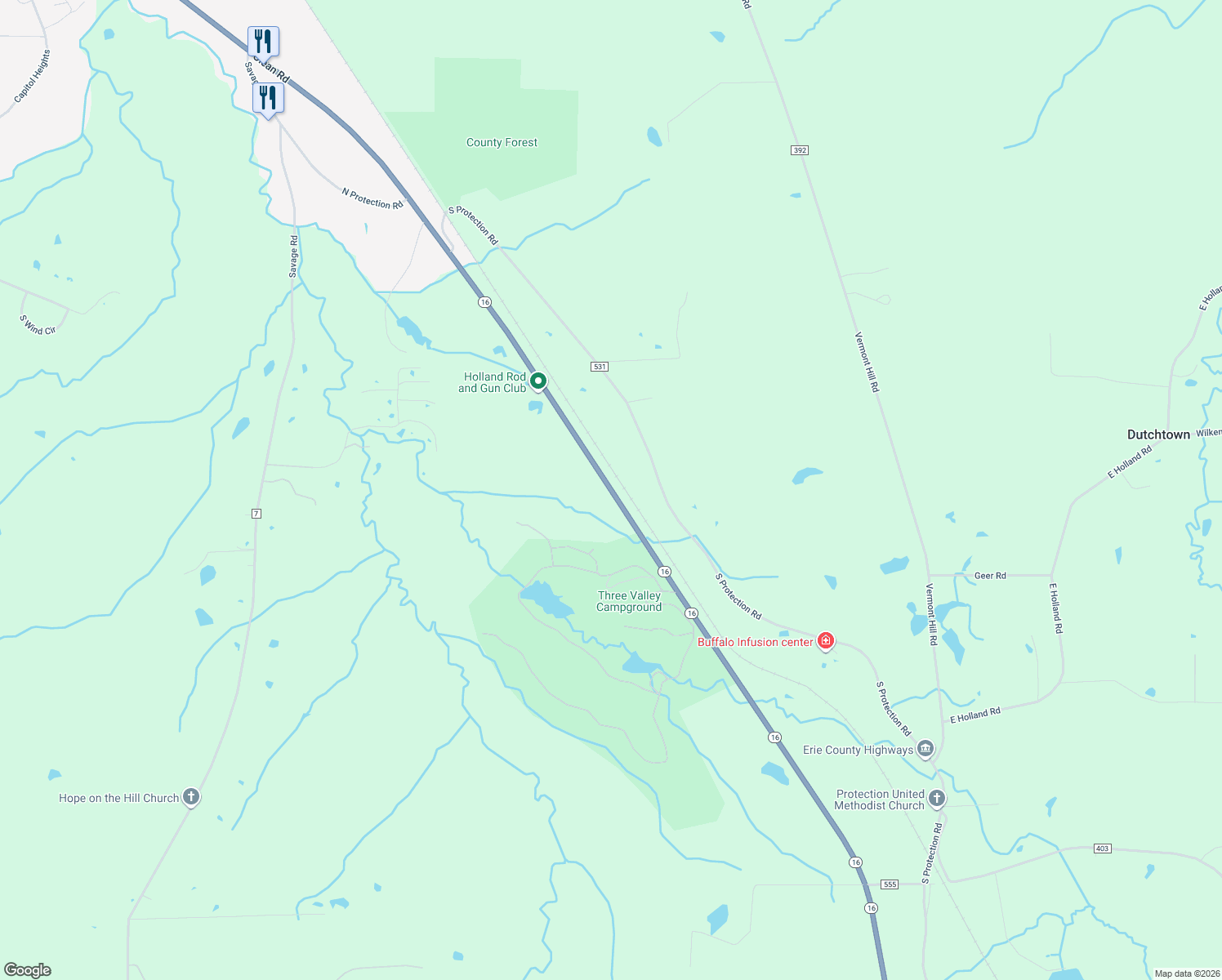 map of restaurants, bars, coffee shops, grocery stores, and more near 9769 Olean Road in Holland