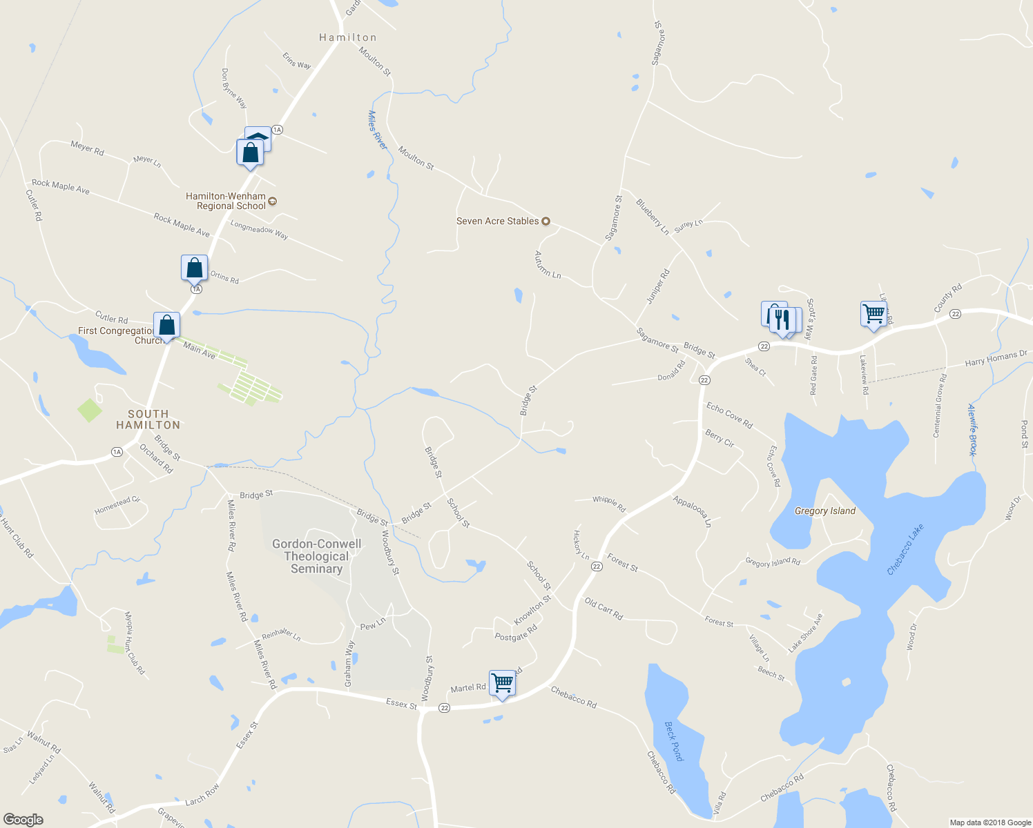 map of restaurants, bars, coffee shops, grocery stores, and more near 402 Bridge Street in Hamilton