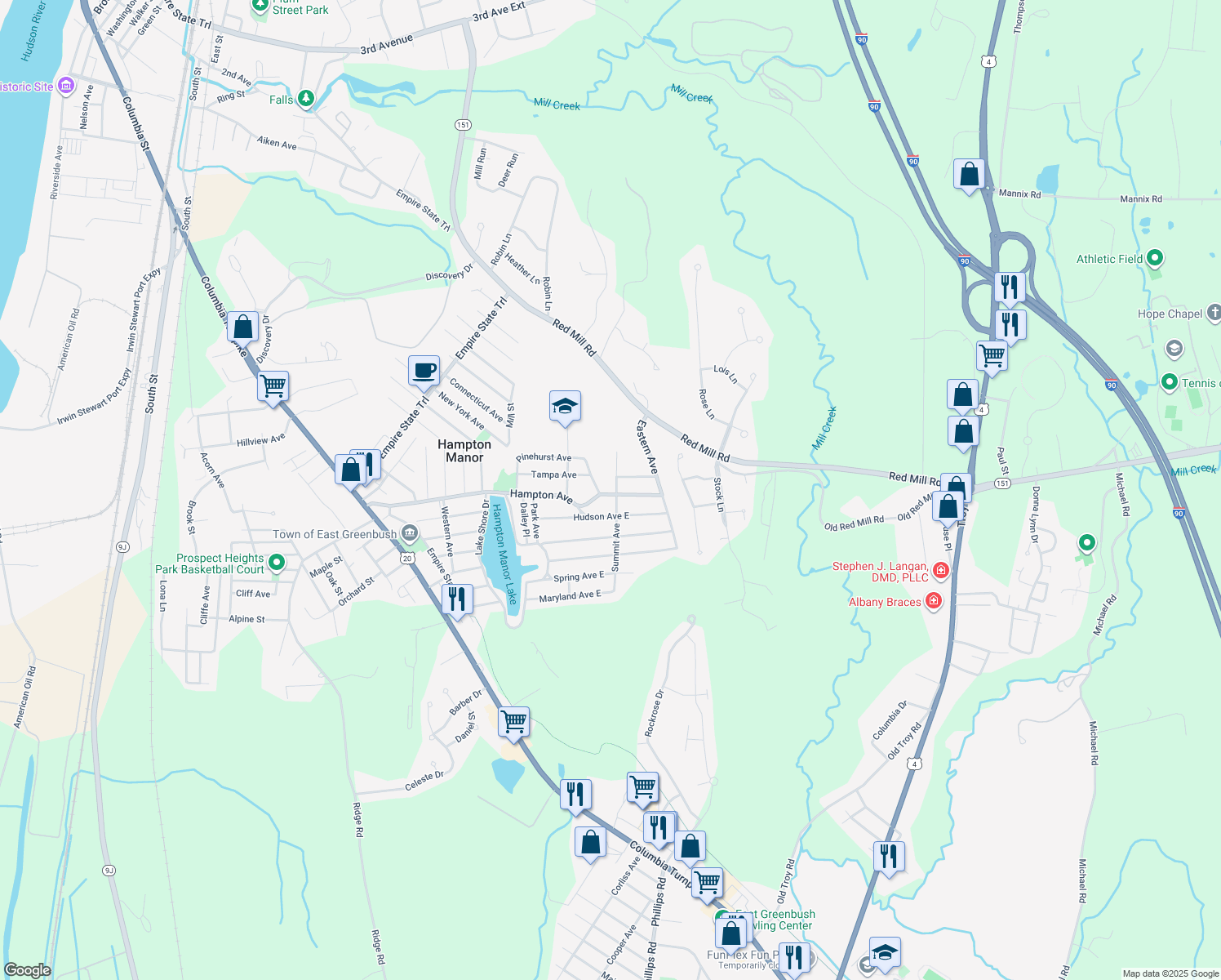 map of restaurants, bars, coffee shops, grocery stores, and more near 216 Summit Ave in Rensselaer