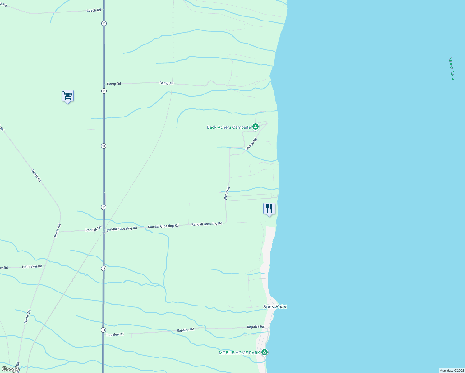 map of restaurants, bars, coffee shops, grocery stores, and more near 2983 Wood Road in Himrod