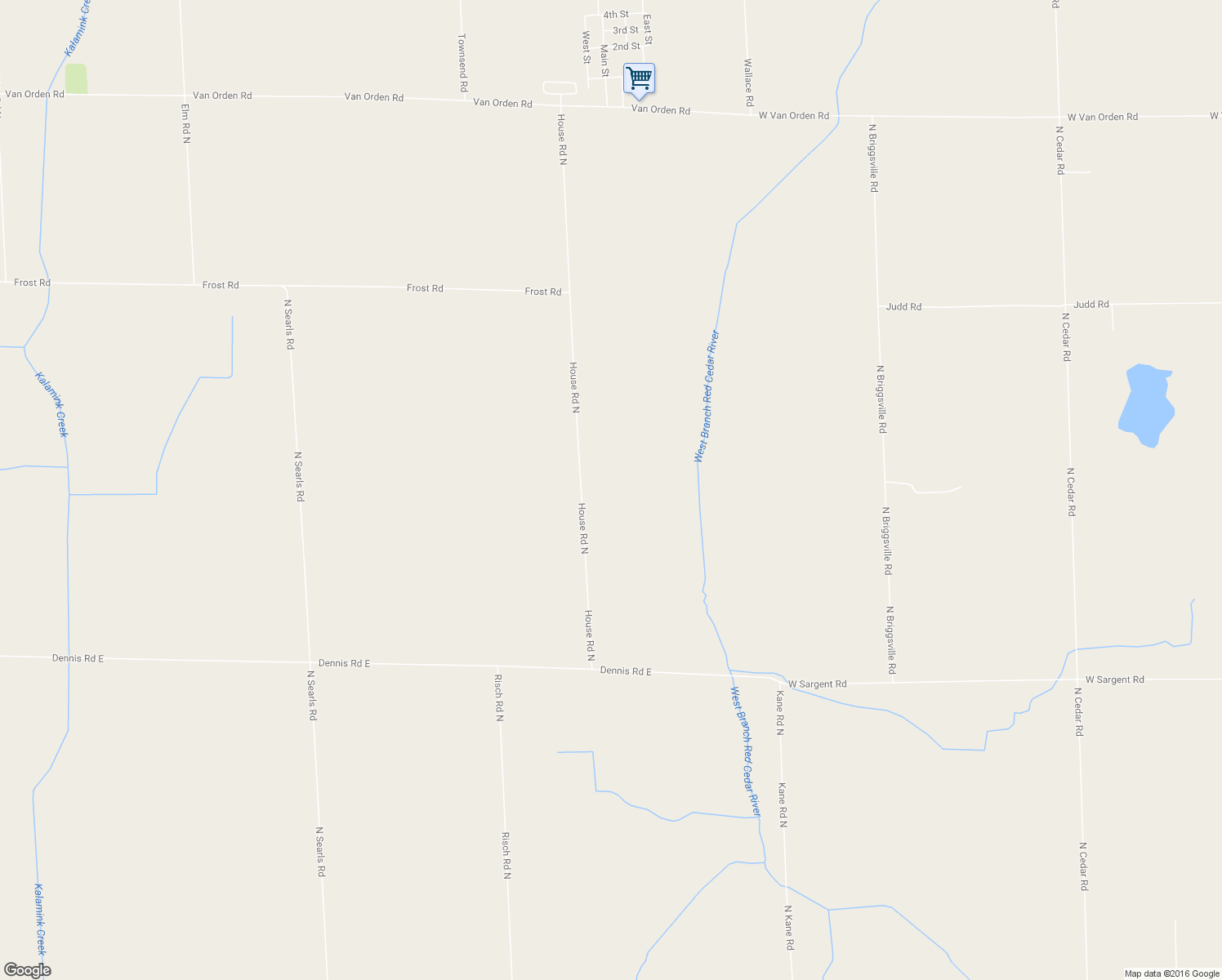 map of restaurants, bars, coffee shops, grocery stores, and more near 1246 House Road North in Webberville