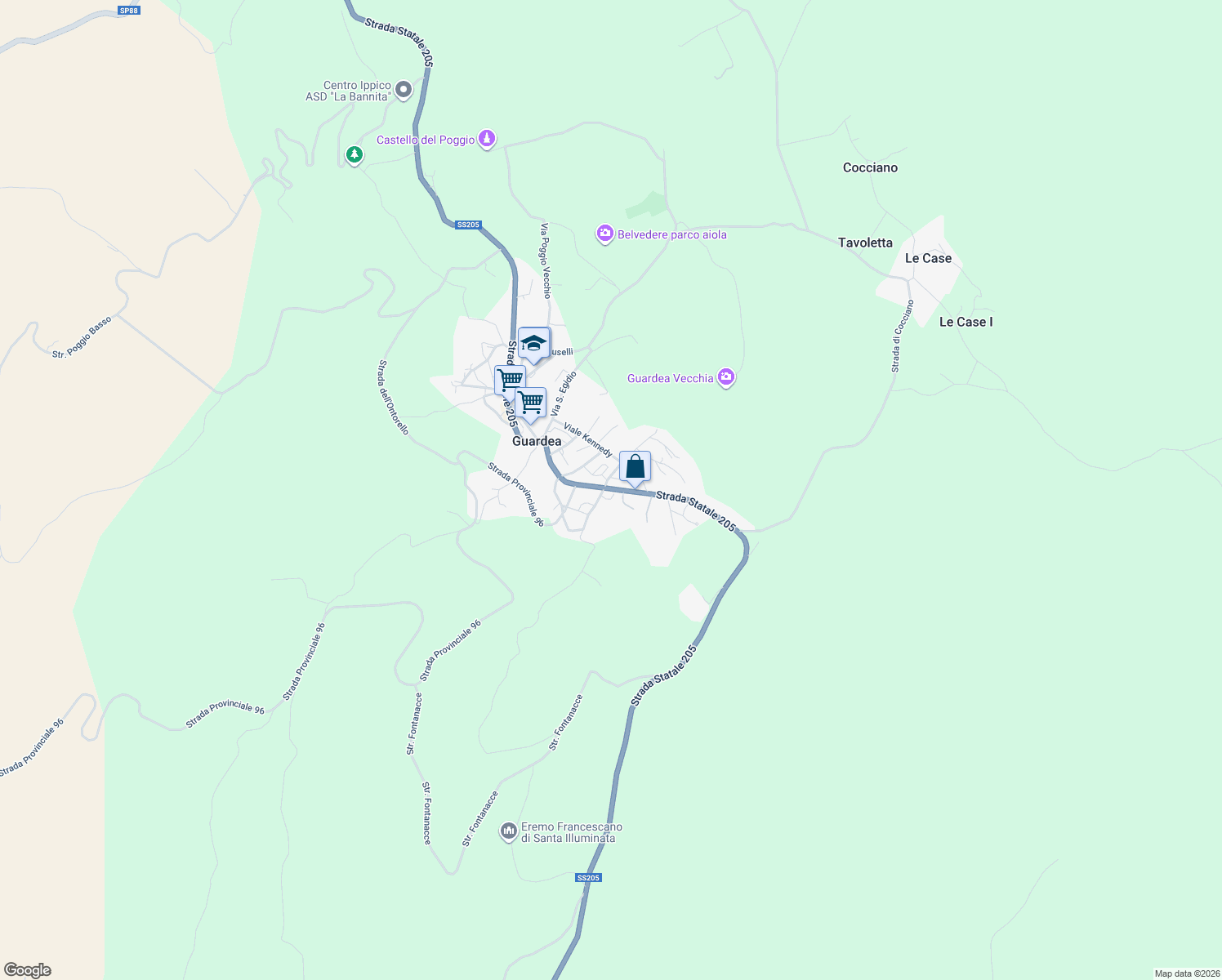 map of restaurants, bars, coffee shops, grocery stores, and more near 25 Via Vittorio Emanuele in Guardea