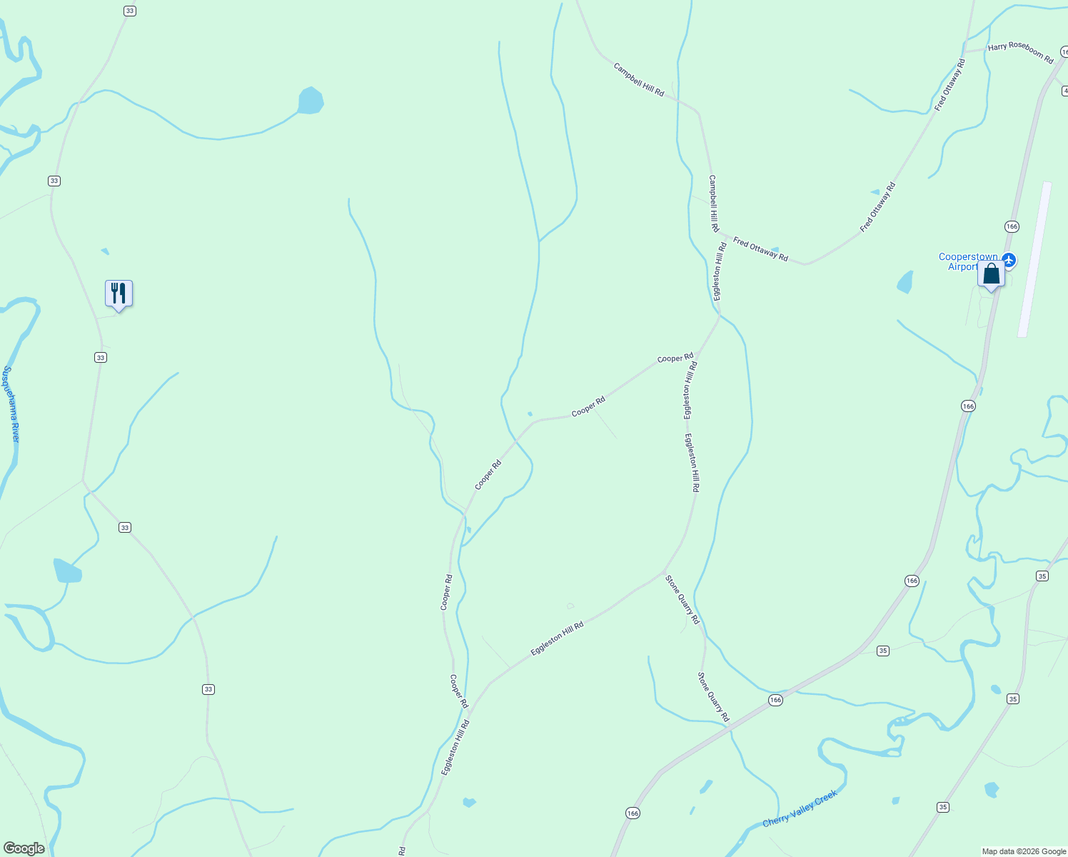map of restaurants, bars, coffee shops, grocery stores, and more near 309 Cooper Road in Cooperstown