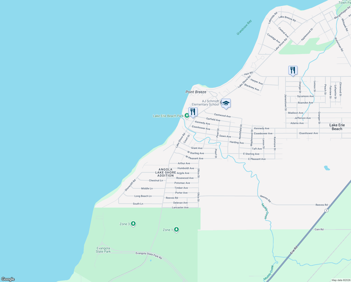 map of restaurants, bars, coffee shops, grocery stores, and more near 9661 Oak Grove Drive in Angola