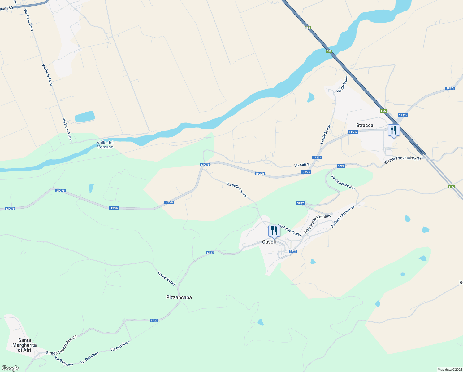 map of restaurants, bars, coffee shops, grocery stores, and more near 15 Via Della Canapa in Provincia di Teramo