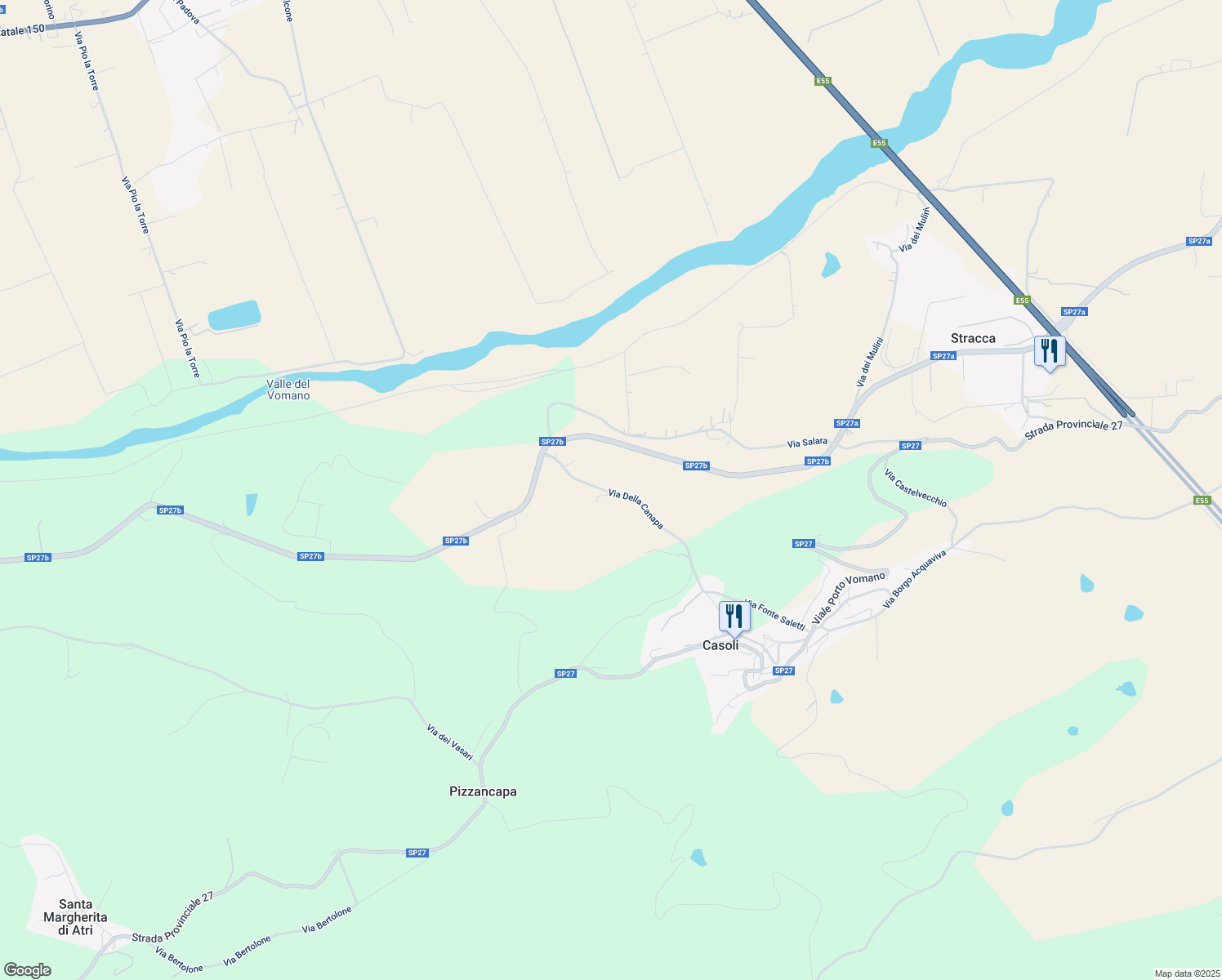 map of restaurants, bars, coffee shops, grocery stores, and more near 15 Via Della Canapa in Provincia di Teramo