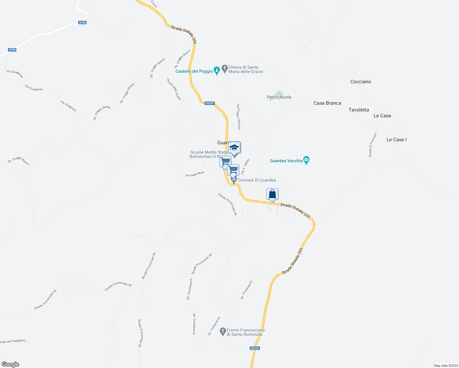 map of restaurants, bars, coffee shops, grocery stores, and more near in Guardea