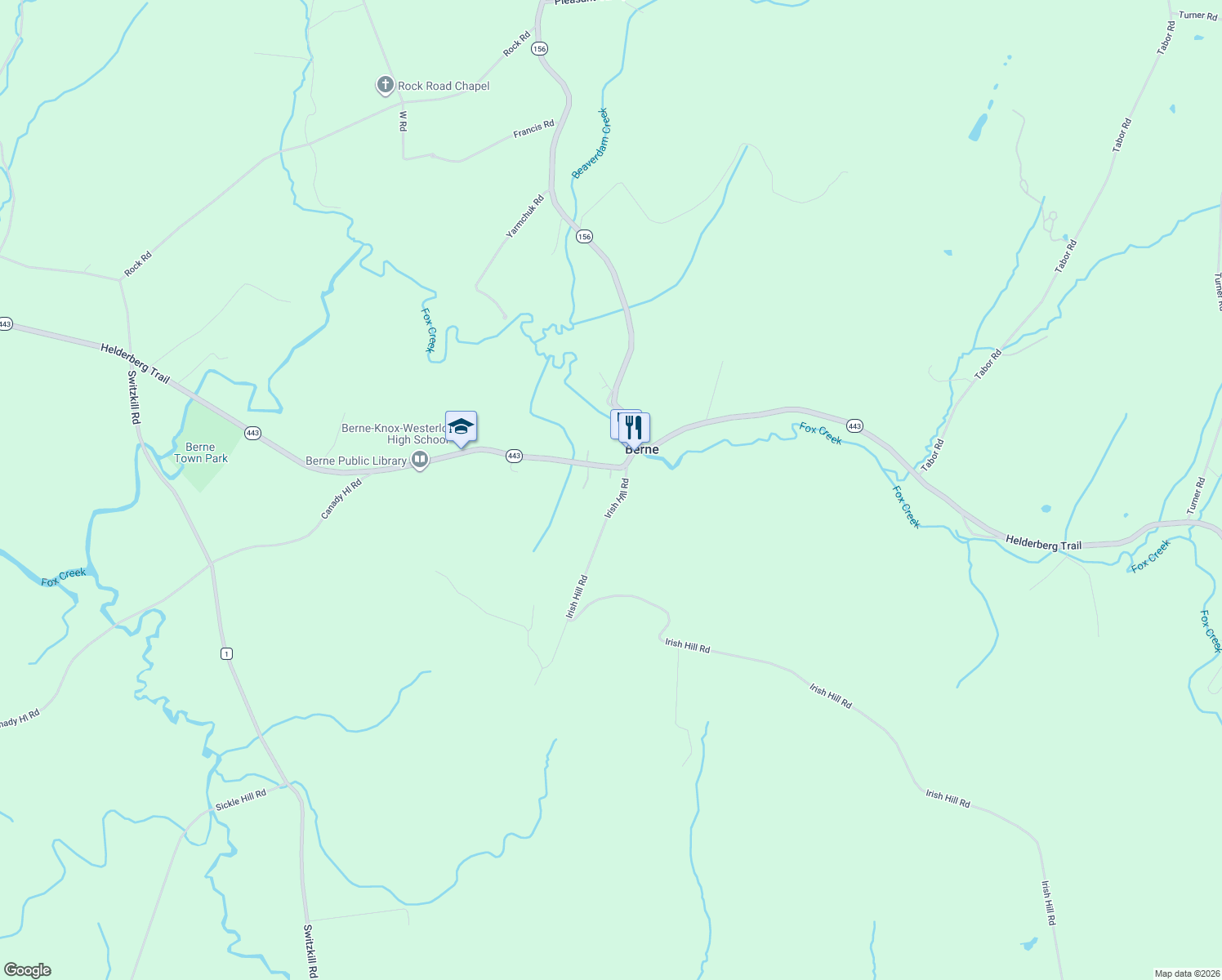 map of restaurants, bars, coffee shops, grocery stores, and more near 739 Irish Hill Road in Berne