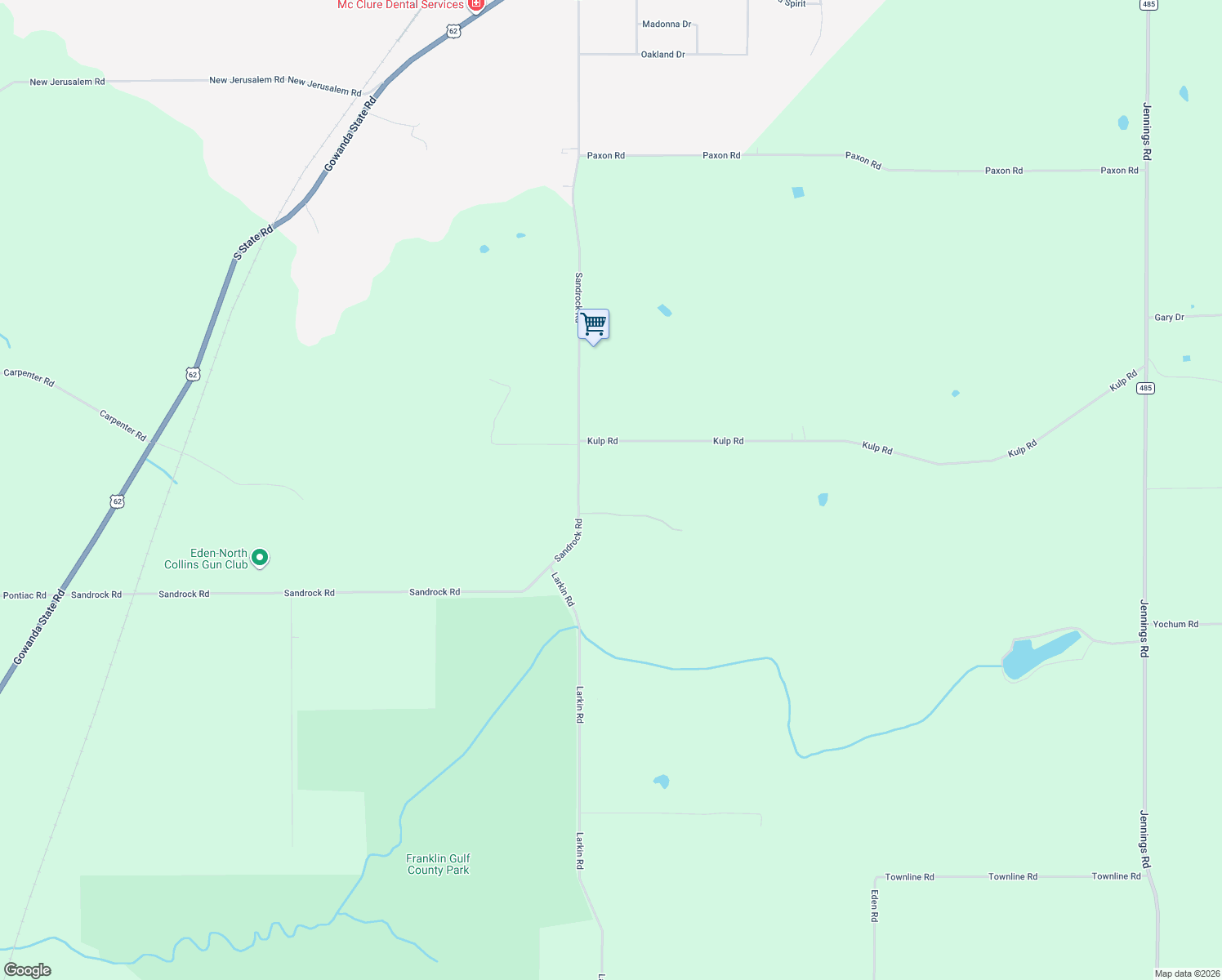 map of restaurants, bars, coffee shops, grocery stores, and more near 9607 Sandrock Road in Eden