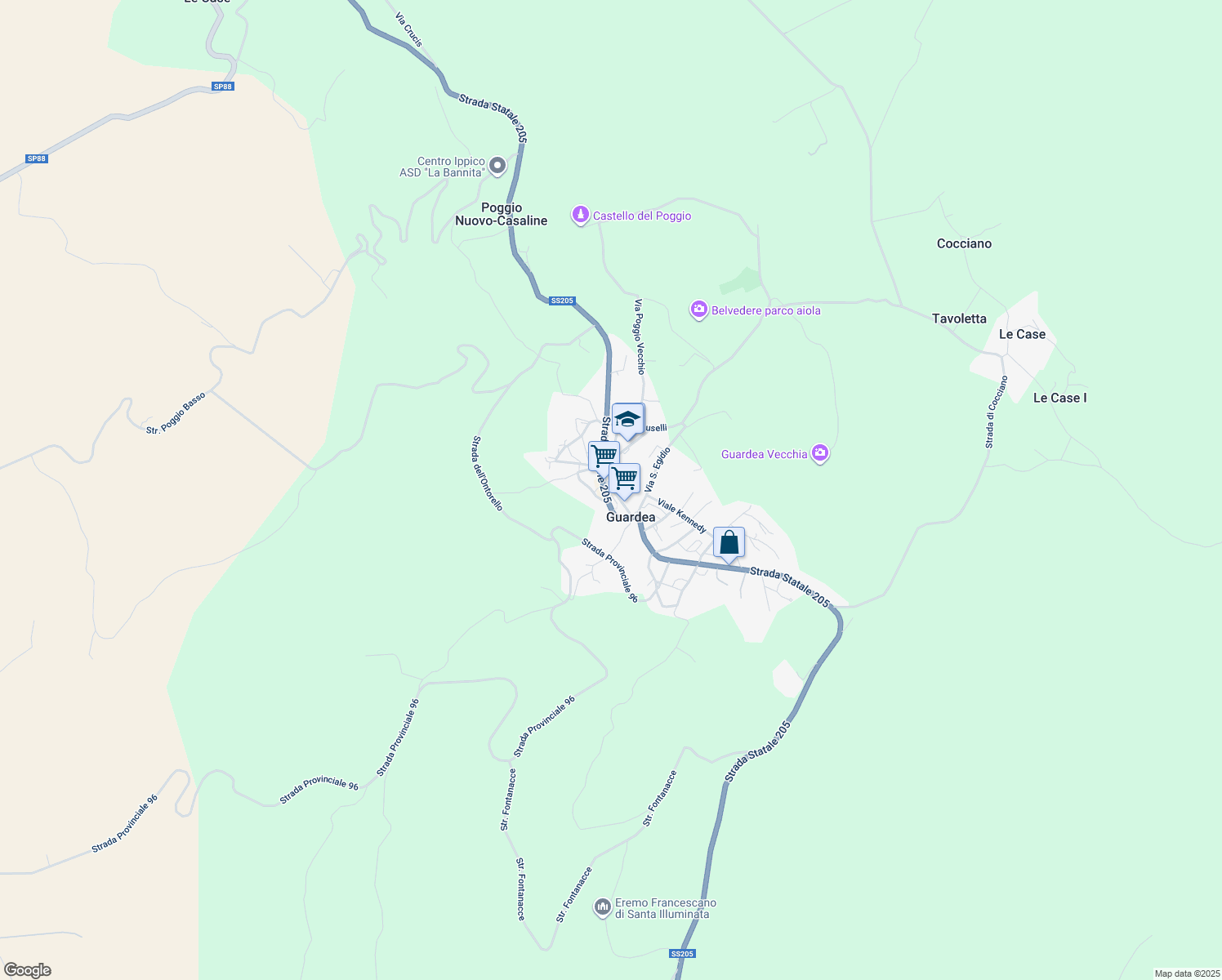 map of restaurants, bars, coffee shops, grocery stores, and more near in Guardea