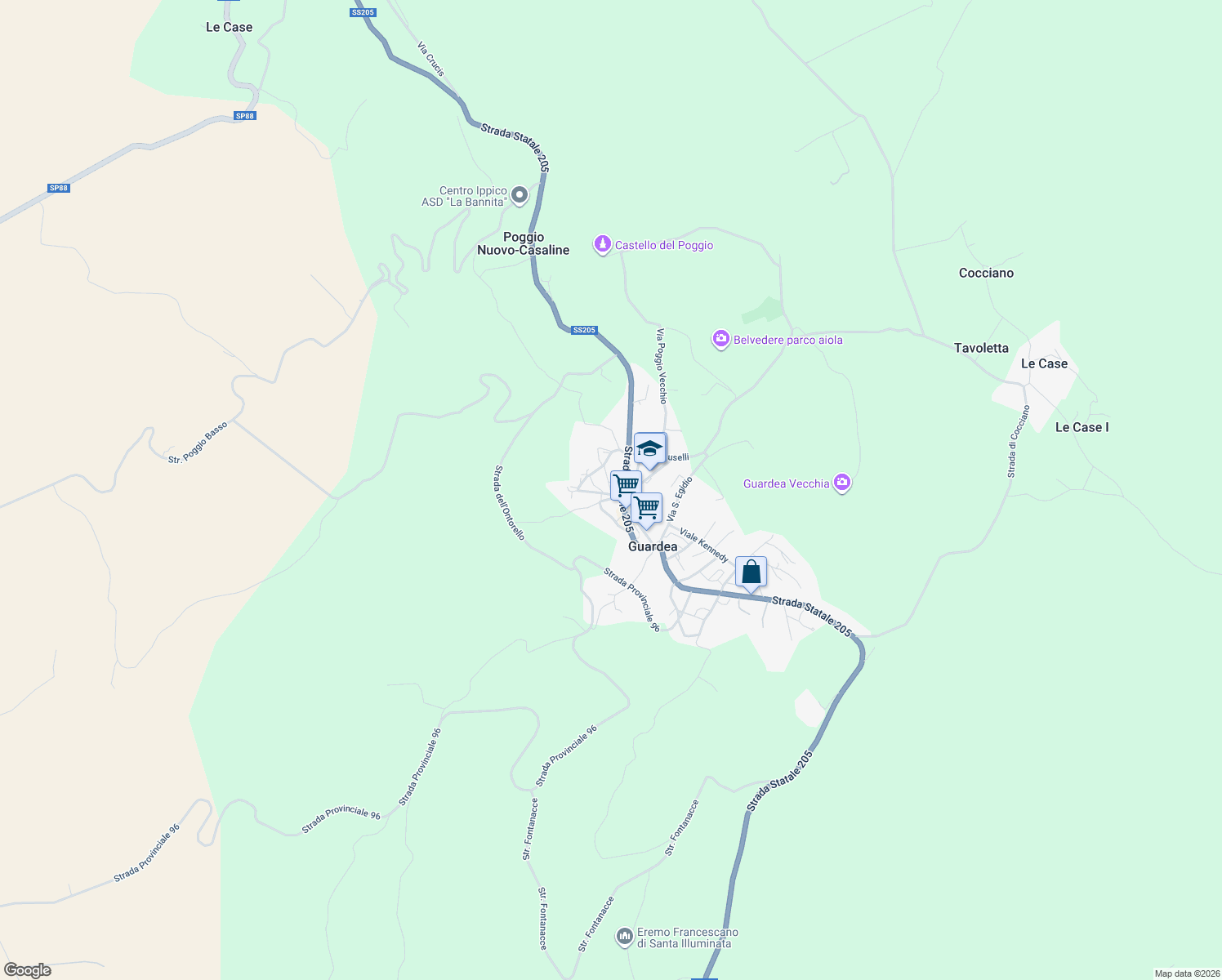 map of restaurants, bars, coffee shops, grocery stores, and more near 2 Via Dante Alighieri in Guardea