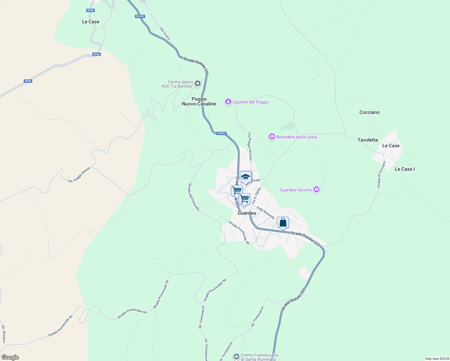 map of restaurants, bars, coffee shops, grocery stores, and more near 41 Via Dante Alighieri in Guardea