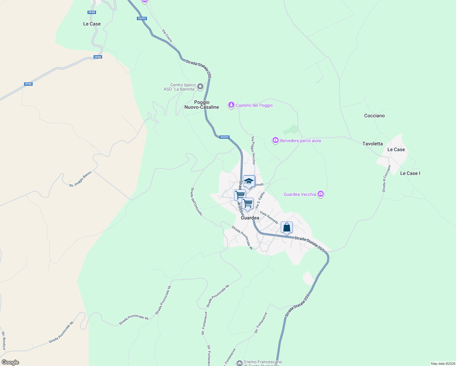 map of restaurants, bars, coffee shops, grocery stores, and more near 41 Via Dante Alighieri in Guardea