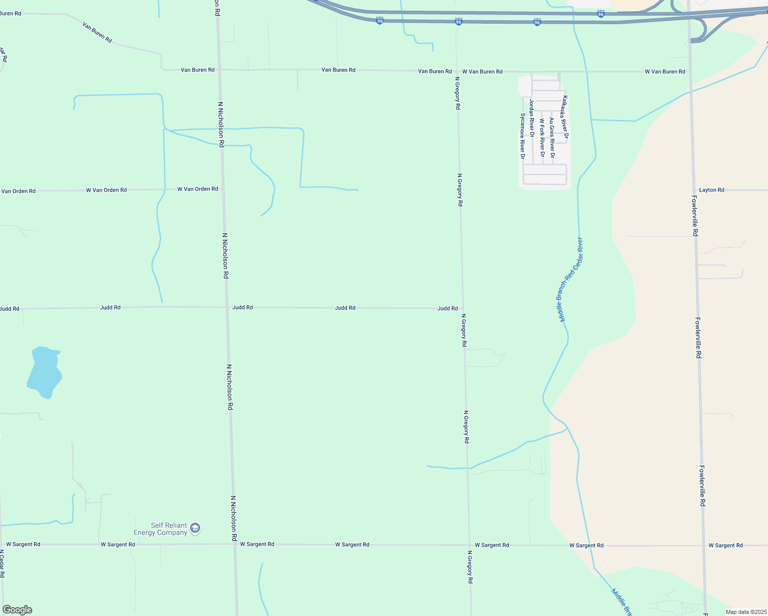 map of restaurants, bars, coffee shops, grocery stores, and more near 9340 Judd Road in Fowlerville