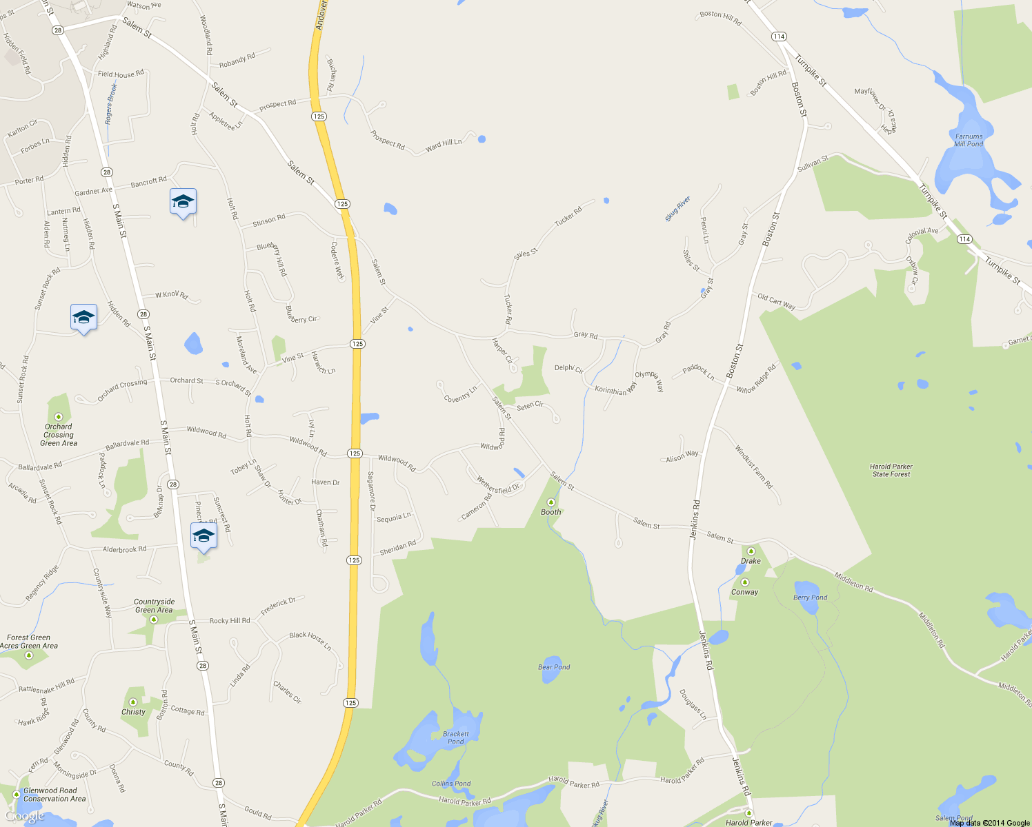 map of restaurants, bars, coffee shops, grocery stores, and more near 3 Seten Circle in Andover