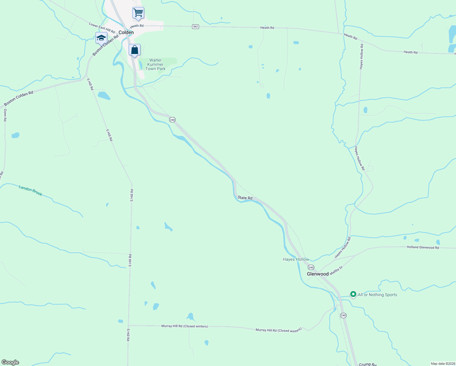 map of restaurants, bars, coffee shops, grocery stores, and more near 9138 State Road in Colden