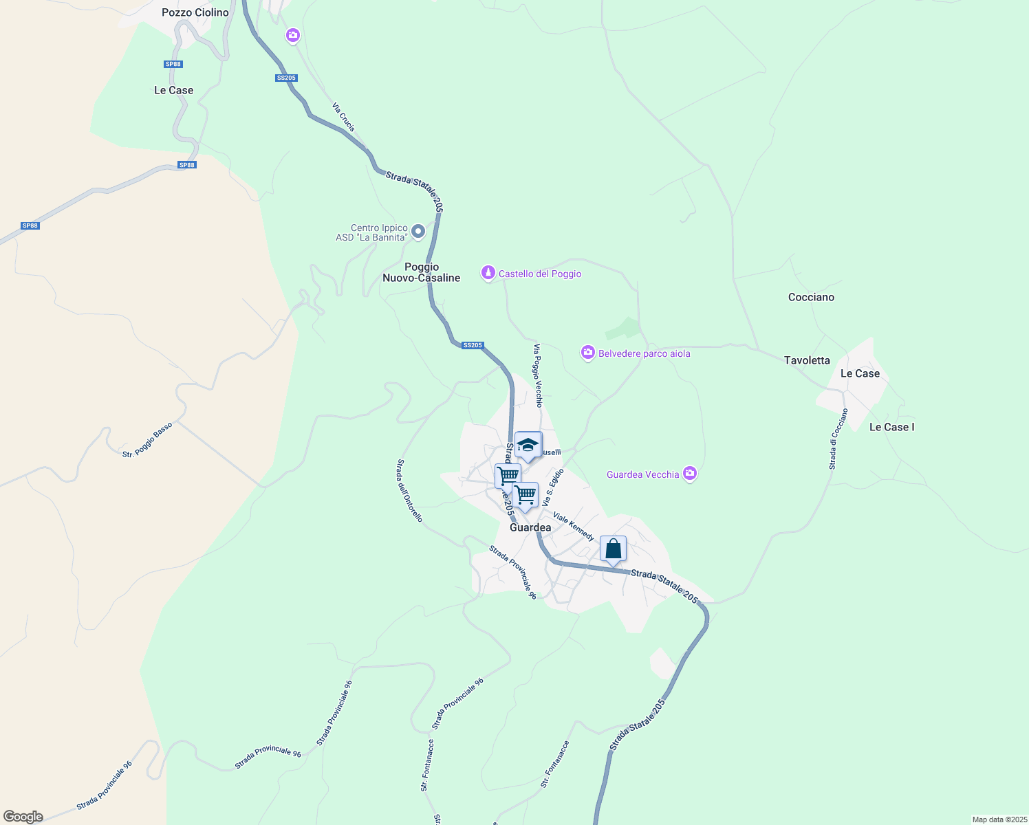 map of restaurants, bars, coffee shops, grocery stores, and more near 232 SS205 in Guardea
