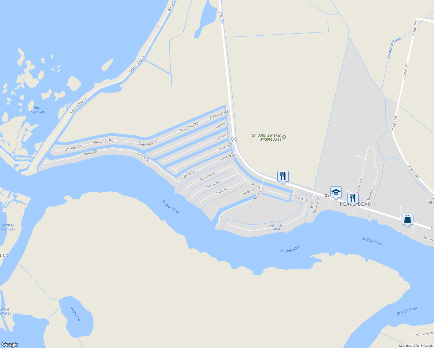map of restaurants, bars, coffee shops, grocery stores, and more near 7295 Aqua Isle Drive in St. Clair County