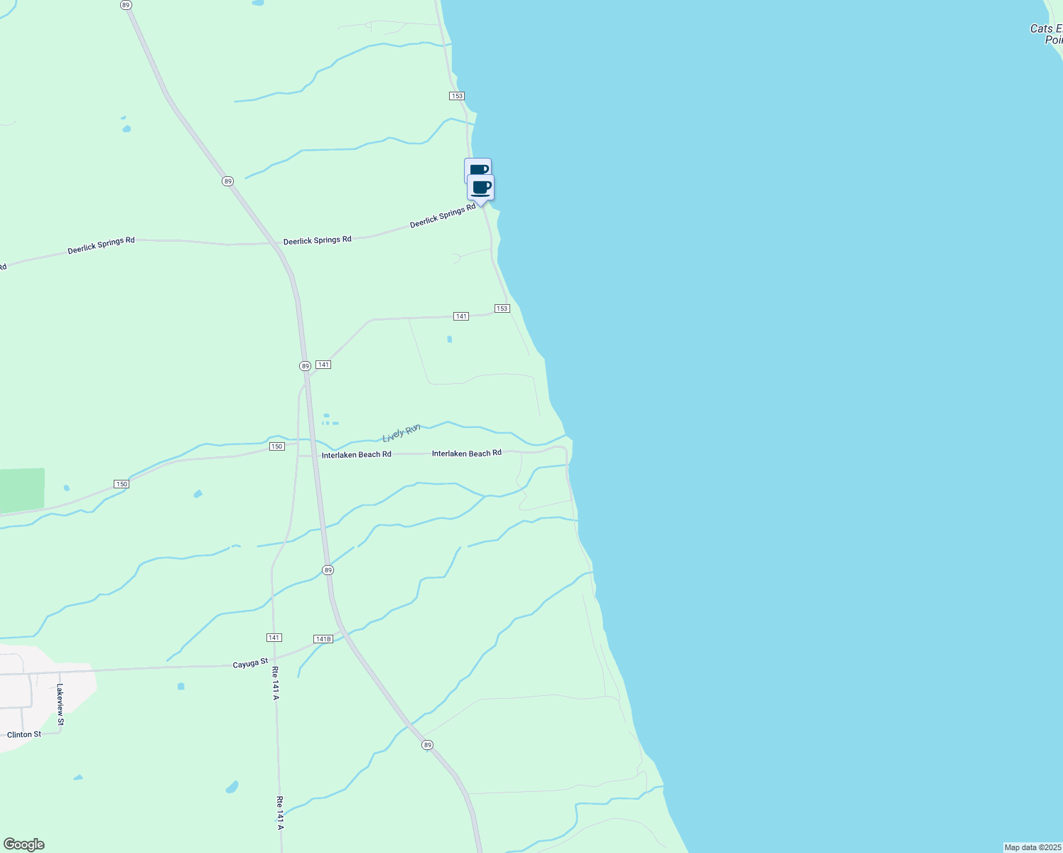 map of restaurants, bars, coffee shops, grocery stores, and more near 8123 Bainbridge Beach in Ovid