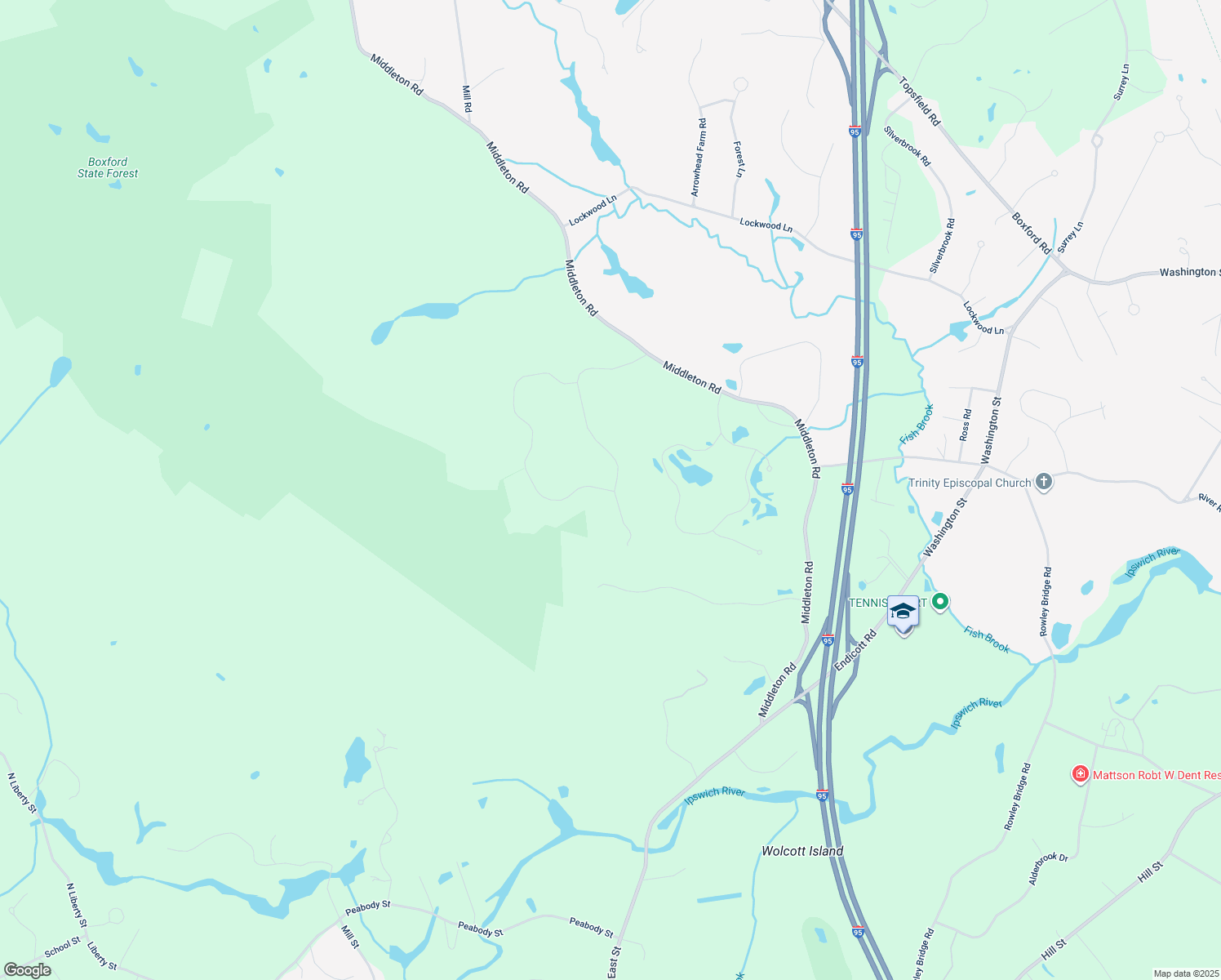 map of restaurants, bars, coffee shops, grocery stores, and more near 4 Crooked Pond Drive in Boxford