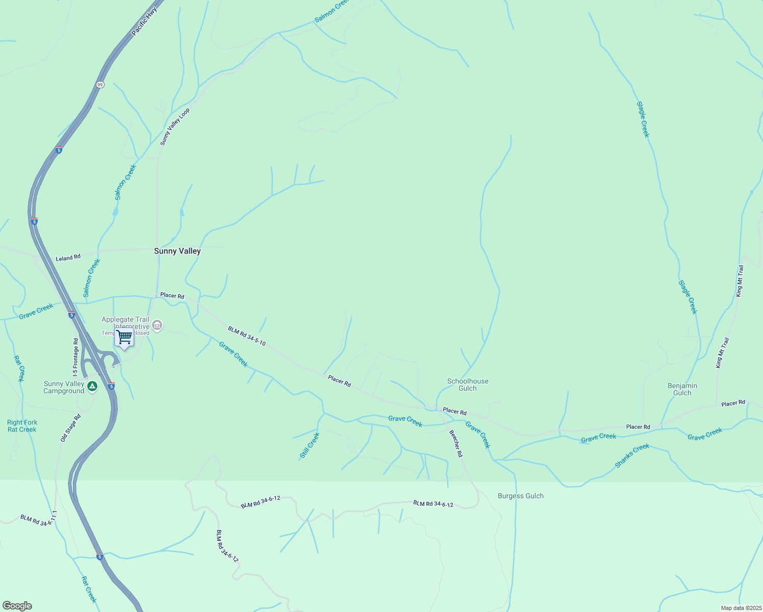 map of restaurants, bars, coffee shops, grocery stores, and more near 800 Placer Road in Wolf Creek