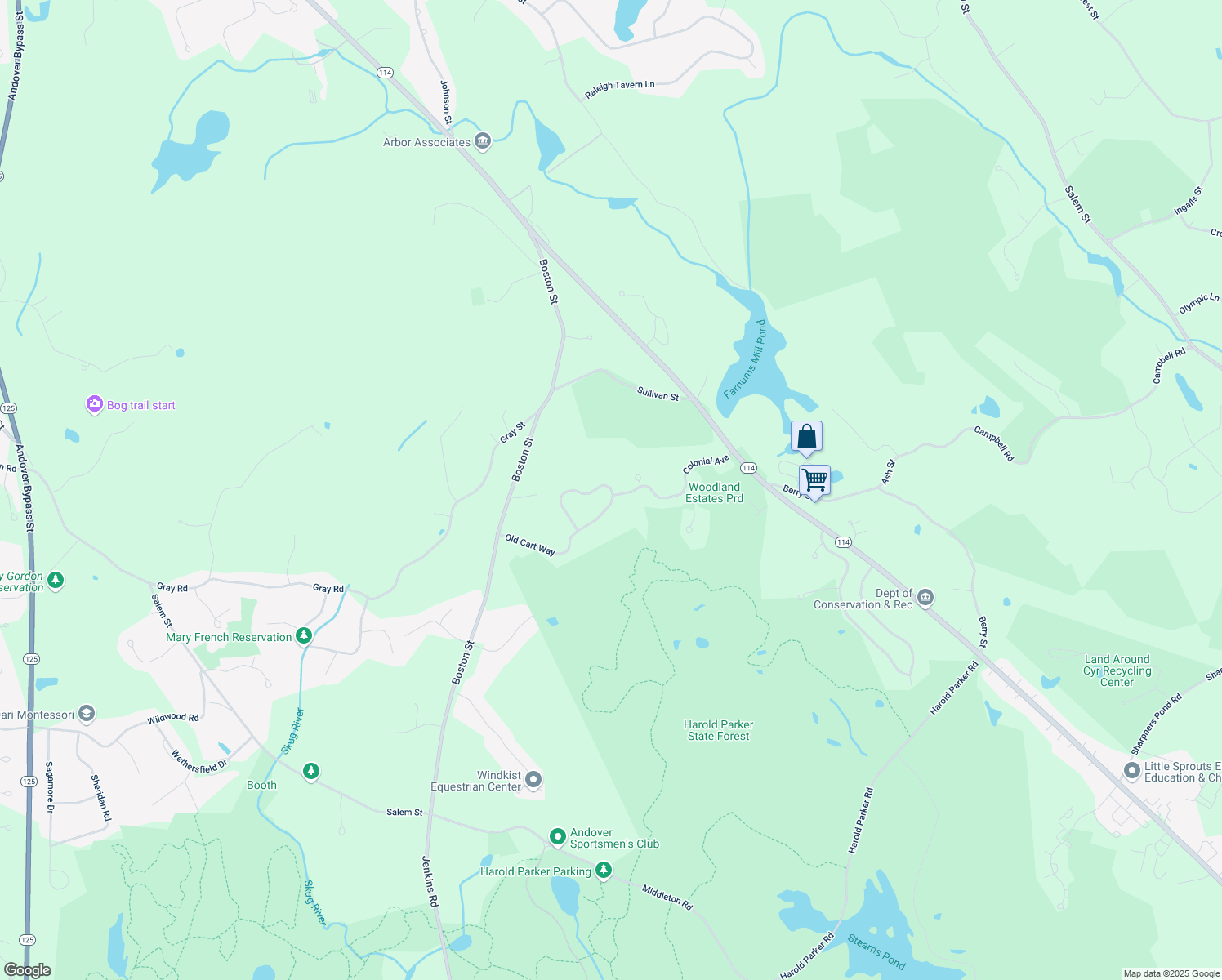 map of restaurants, bars, coffee shops, grocery stores, and more near 178 Old Cart Way in North Andover
