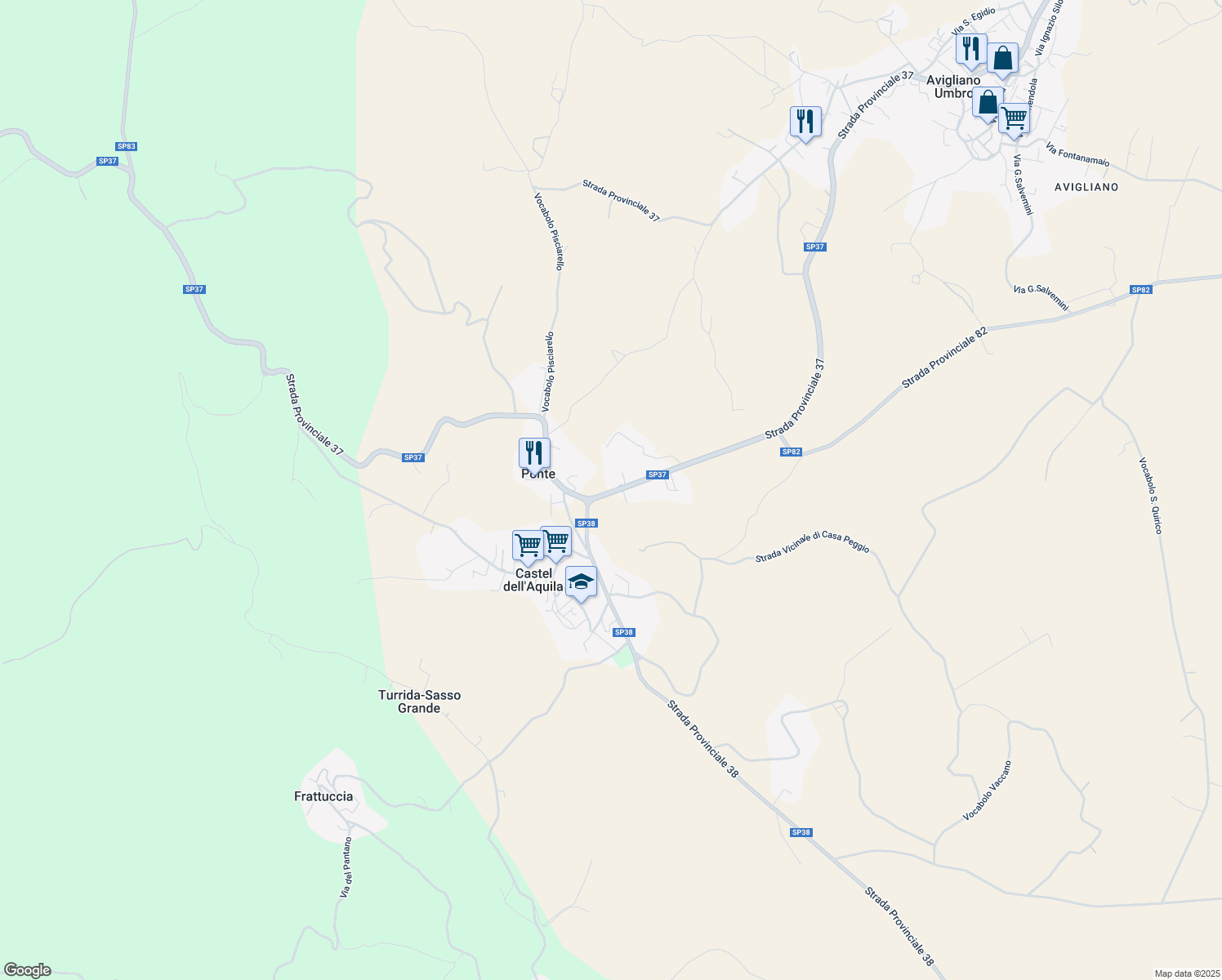 map of restaurants, bars, coffee shops, grocery stores, and more near in Provincia di Terni