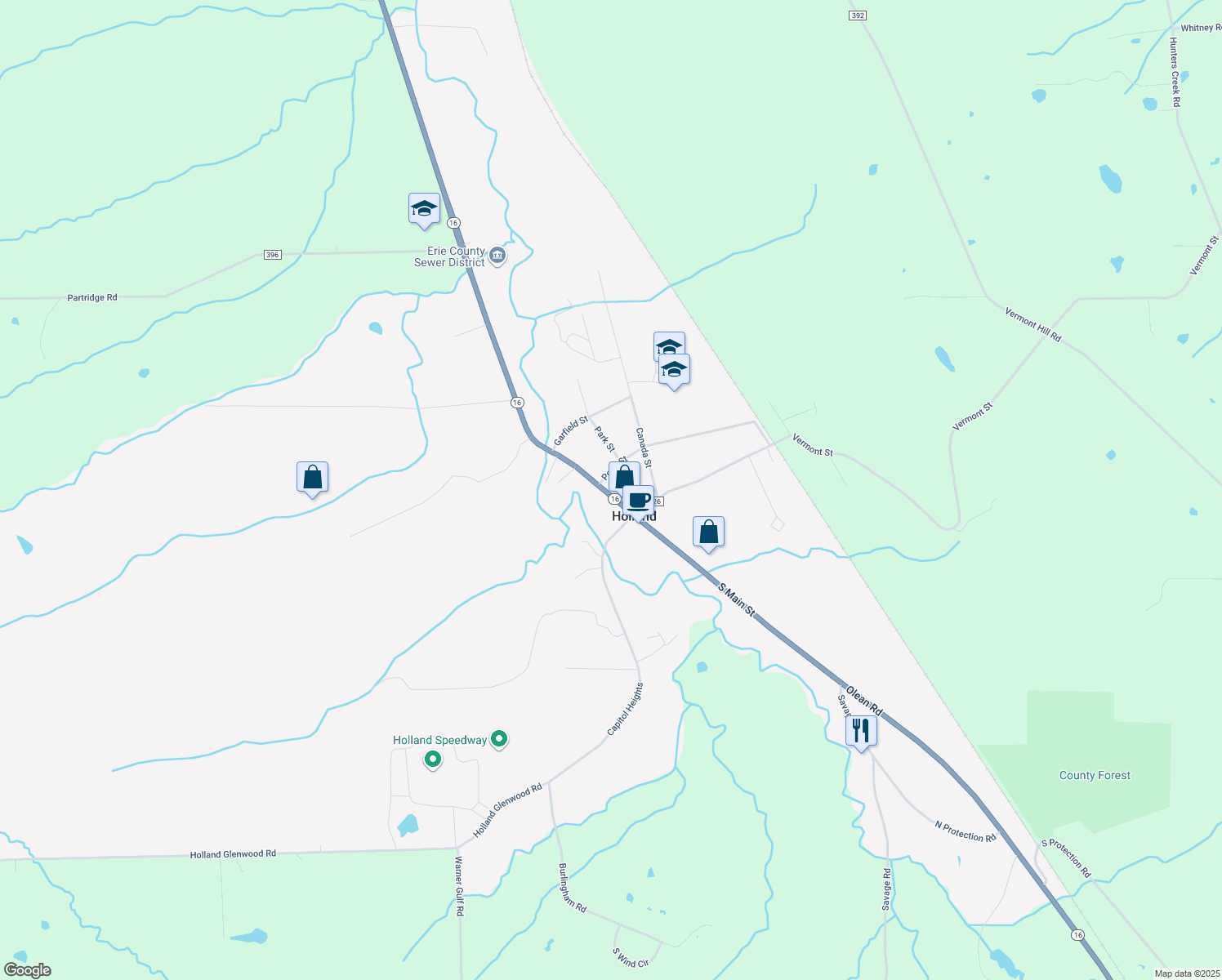map of restaurants, bars, coffee shops, grocery stores, and more near 49 N Main St in Holland