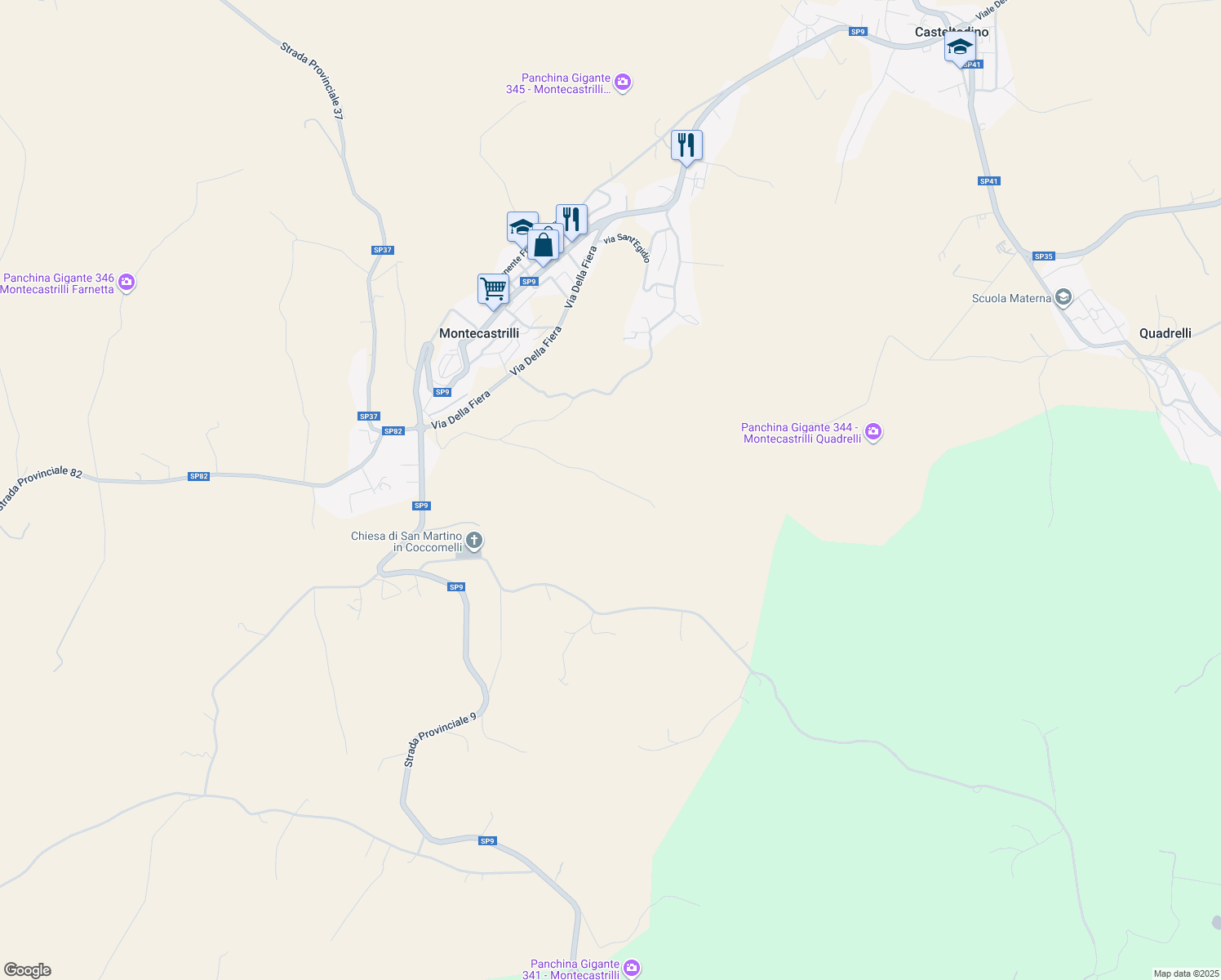 map of restaurants, bars, coffee shops, grocery stores, and more near 174 Vocabolo Zepale in Provincia di Terni