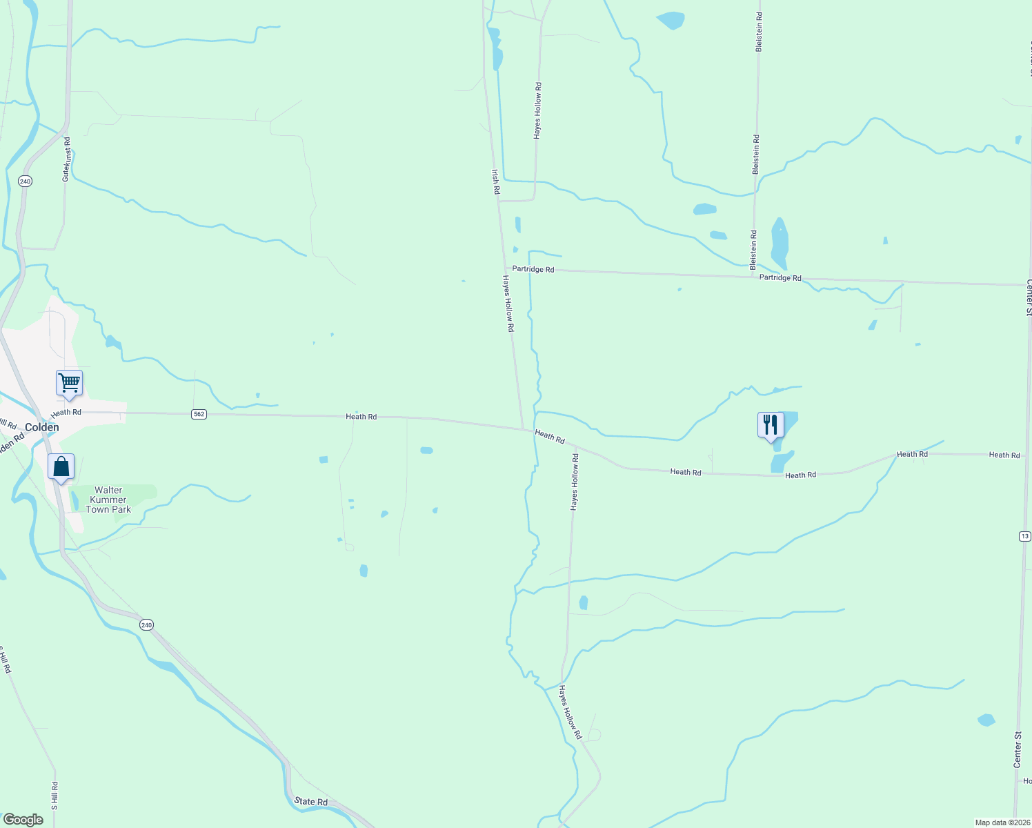 map of restaurants, bars, coffee shops, grocery stores, and more near 8716 Hayes Hollow Road in Colden