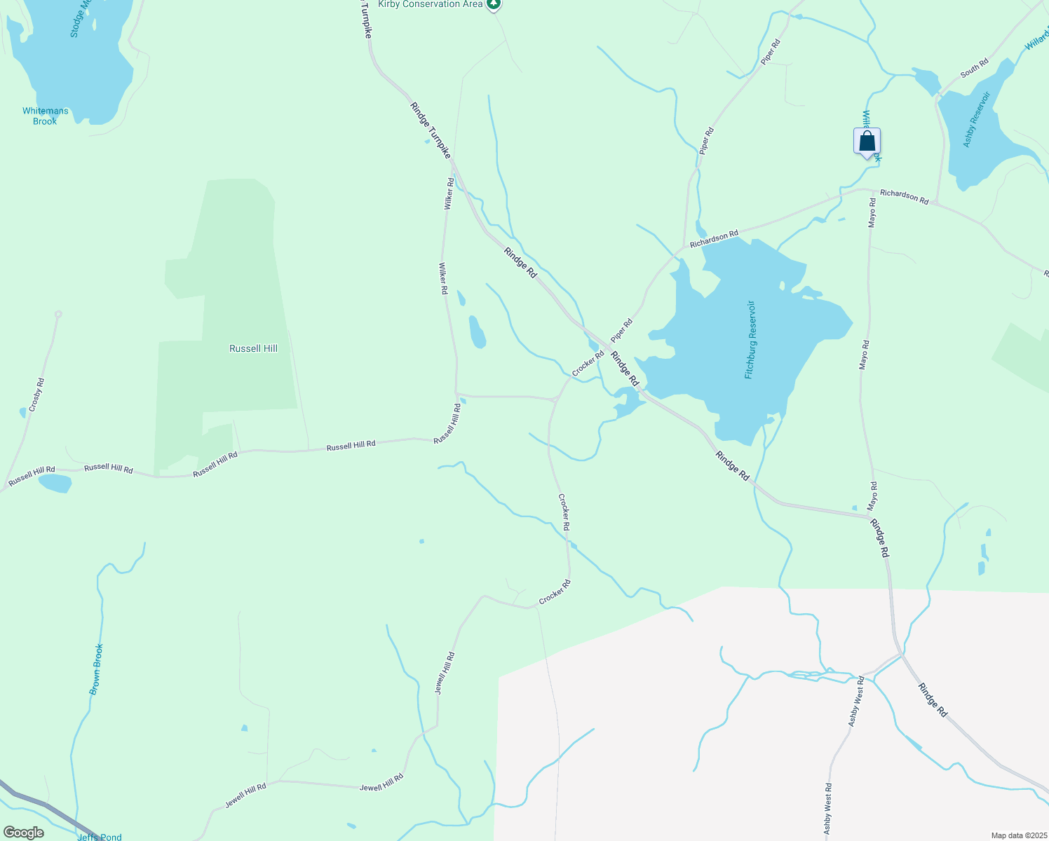 map of restaurants, bars, coffee shops, grocery stores, and more near 82 Russell Hill Rd in Ashby