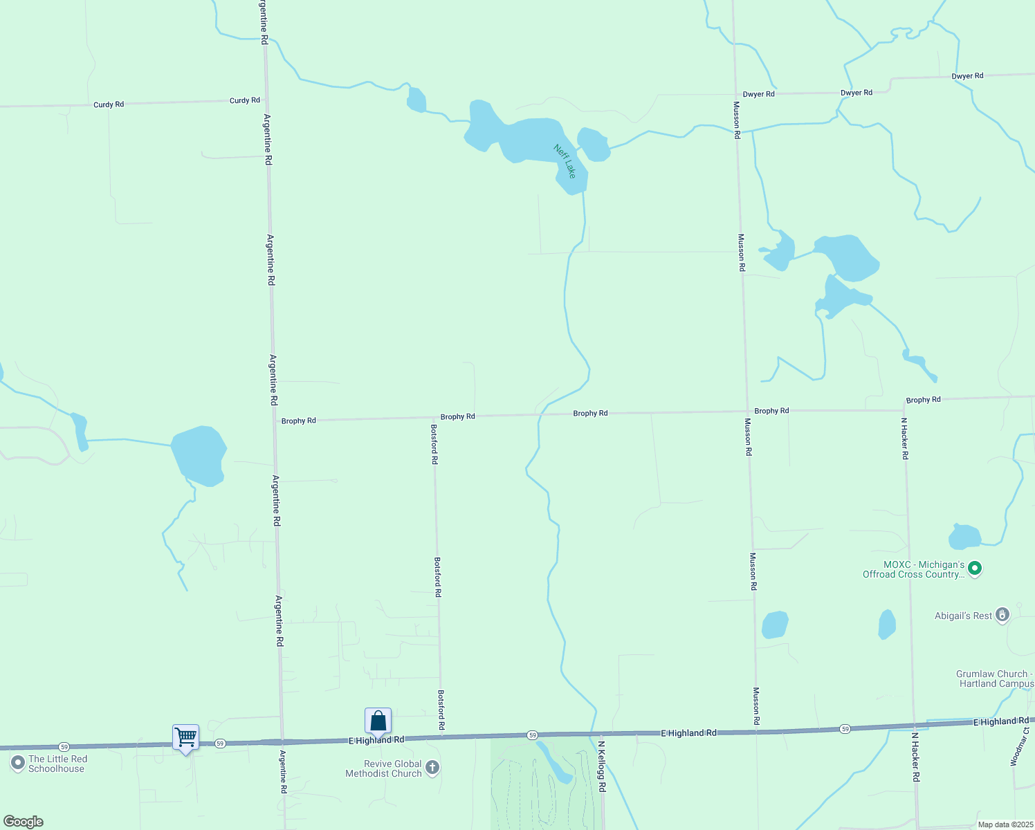 map of restaurants, bars, coffee shops, grocery stores, and more near 6745 Brophy Road in Howell