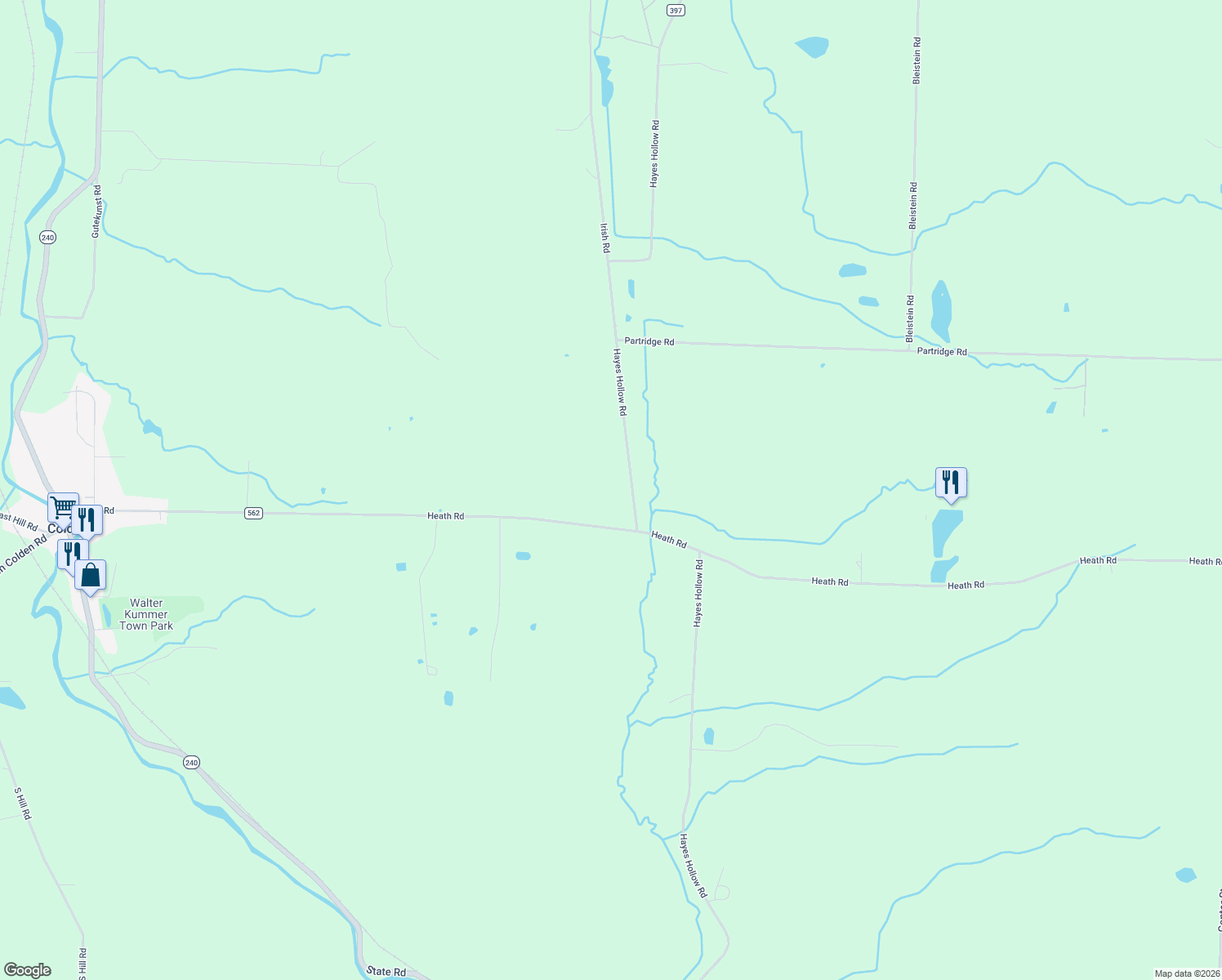 map of restaurants, bars, coffee shops, grocery stores, and more near 8716 Hayes Hollow Road in Colden