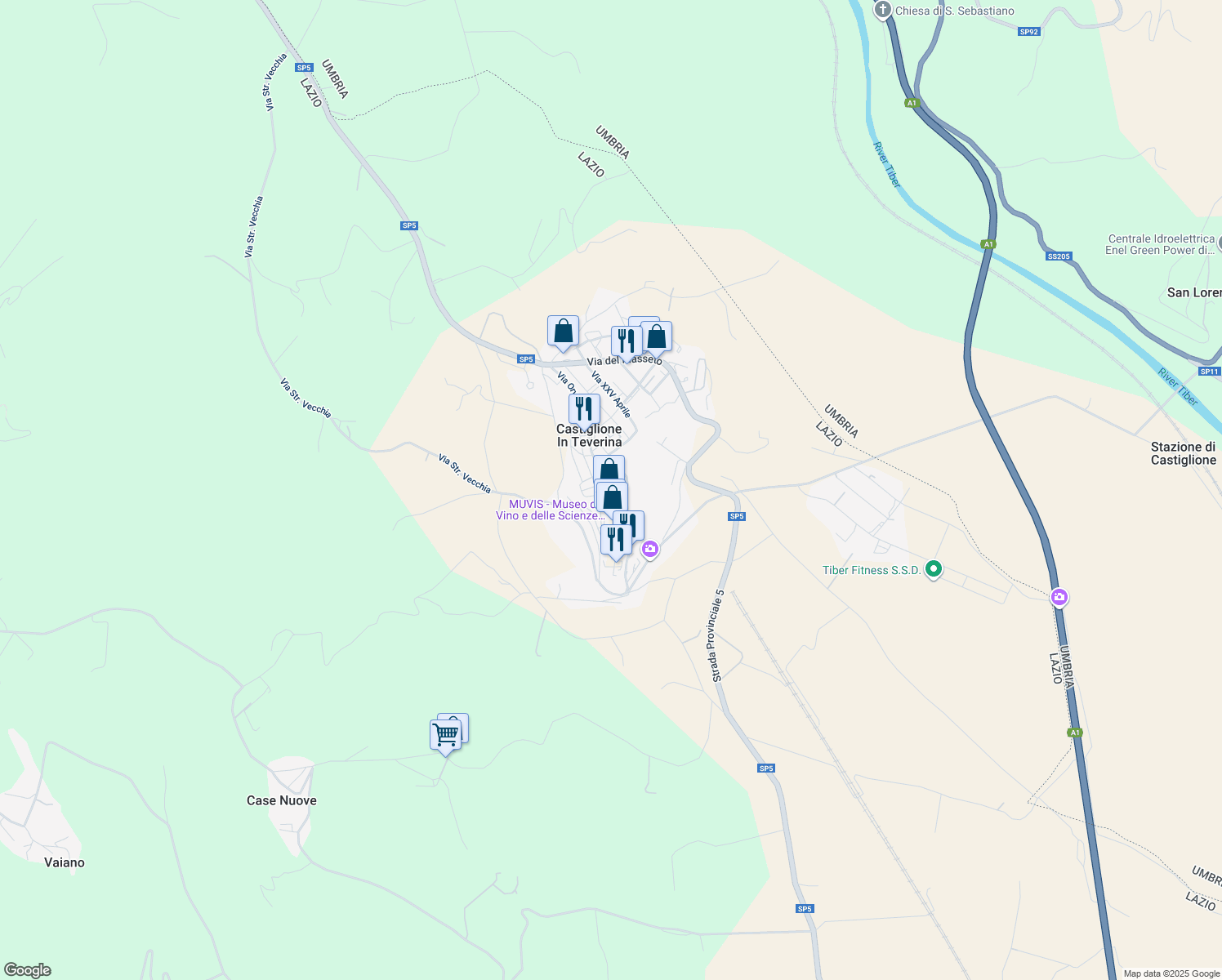 map of restaurants, bars, coffee shops, grocery stores, and more near 3 Via Orvietana in Castiglione In Teverina