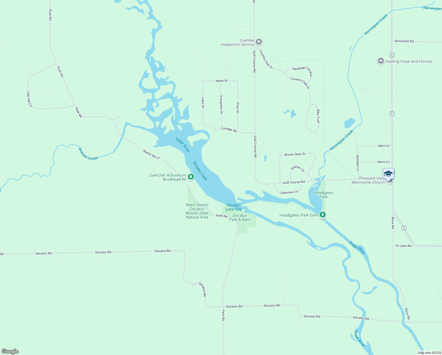 map of restaurants, bars, coffee shops, grocery stores, and more near N3991 Golf Course Rd in Brodhead
