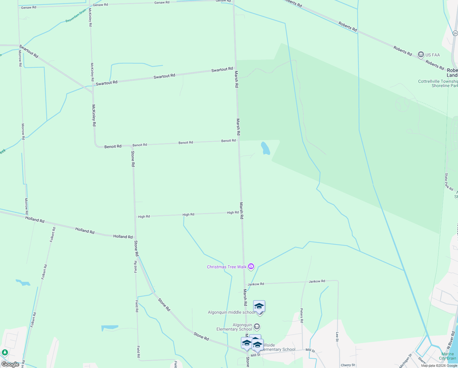 map of restaurants, bars, coffee shops, grocery stores, and more near 8656 Marsh Road in St. Clair County