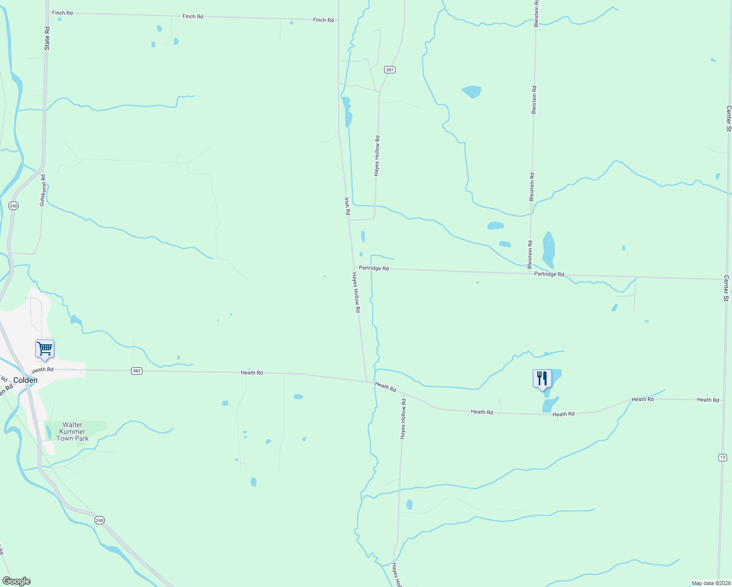 map of restaurants, bars, coffee shops, grocery stores, and more near 8540 Hayes Hollow Road in Colden
